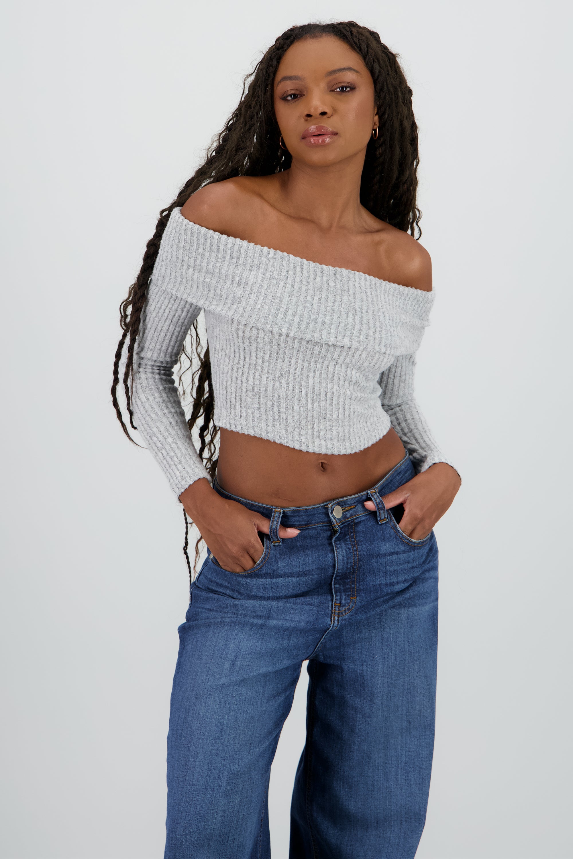 Top off shoulder liso tipo rib GRIS CLARO