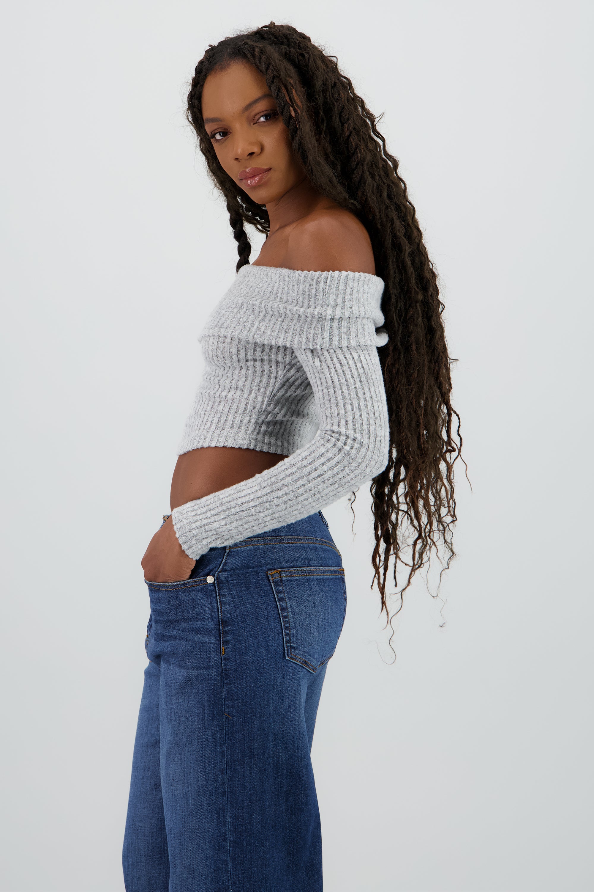 Top off shoulder liso tipo rib GRIS CLARO