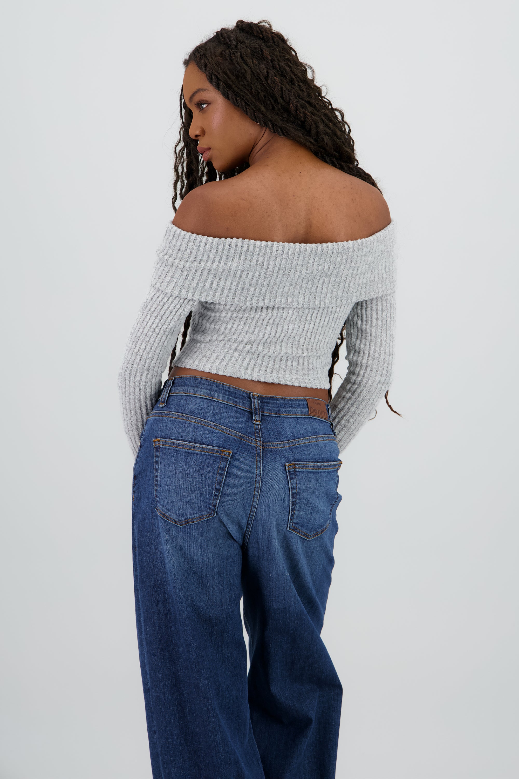 Top off shoulder liso tipo rib GRIS CLARO