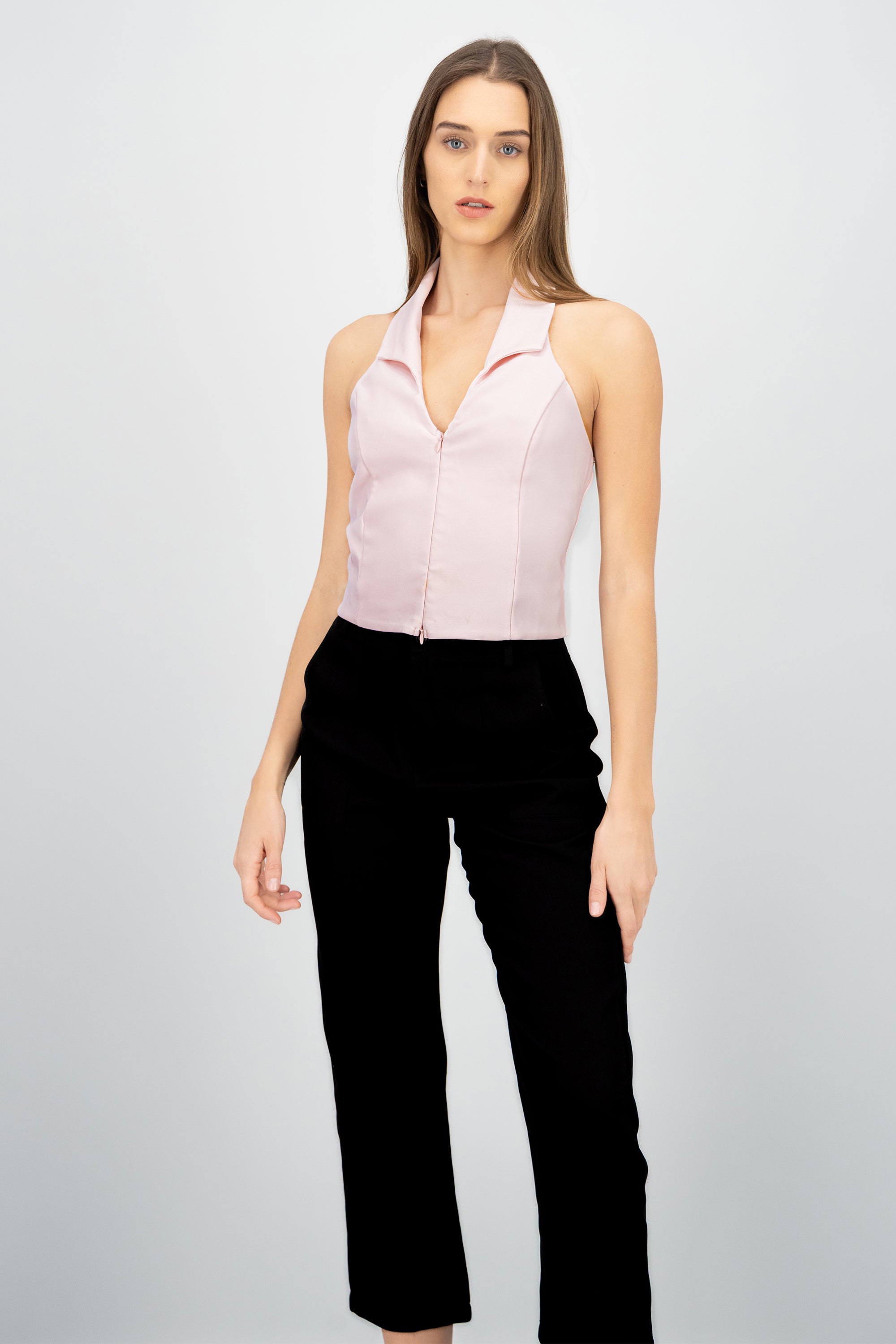 Top halter con cierre liso ROSA PASTEL