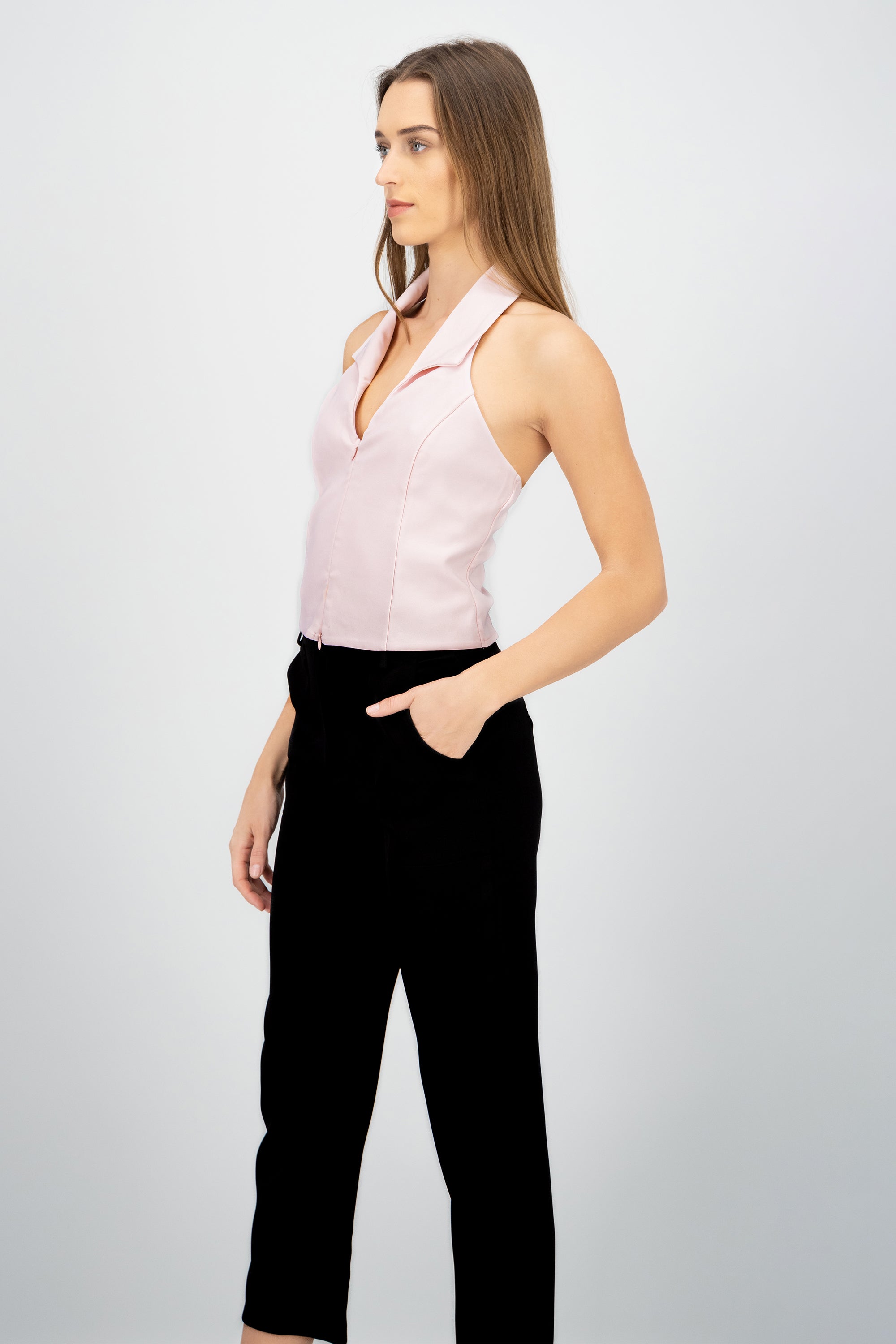 Top halter con cierre liso ROSA PASTEL