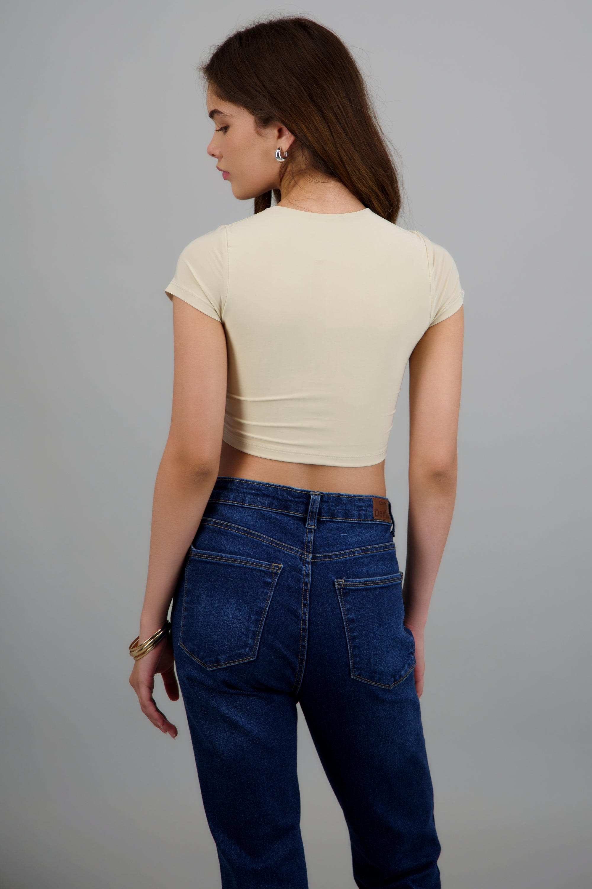 Top crop doble tela manga corta BEIGE