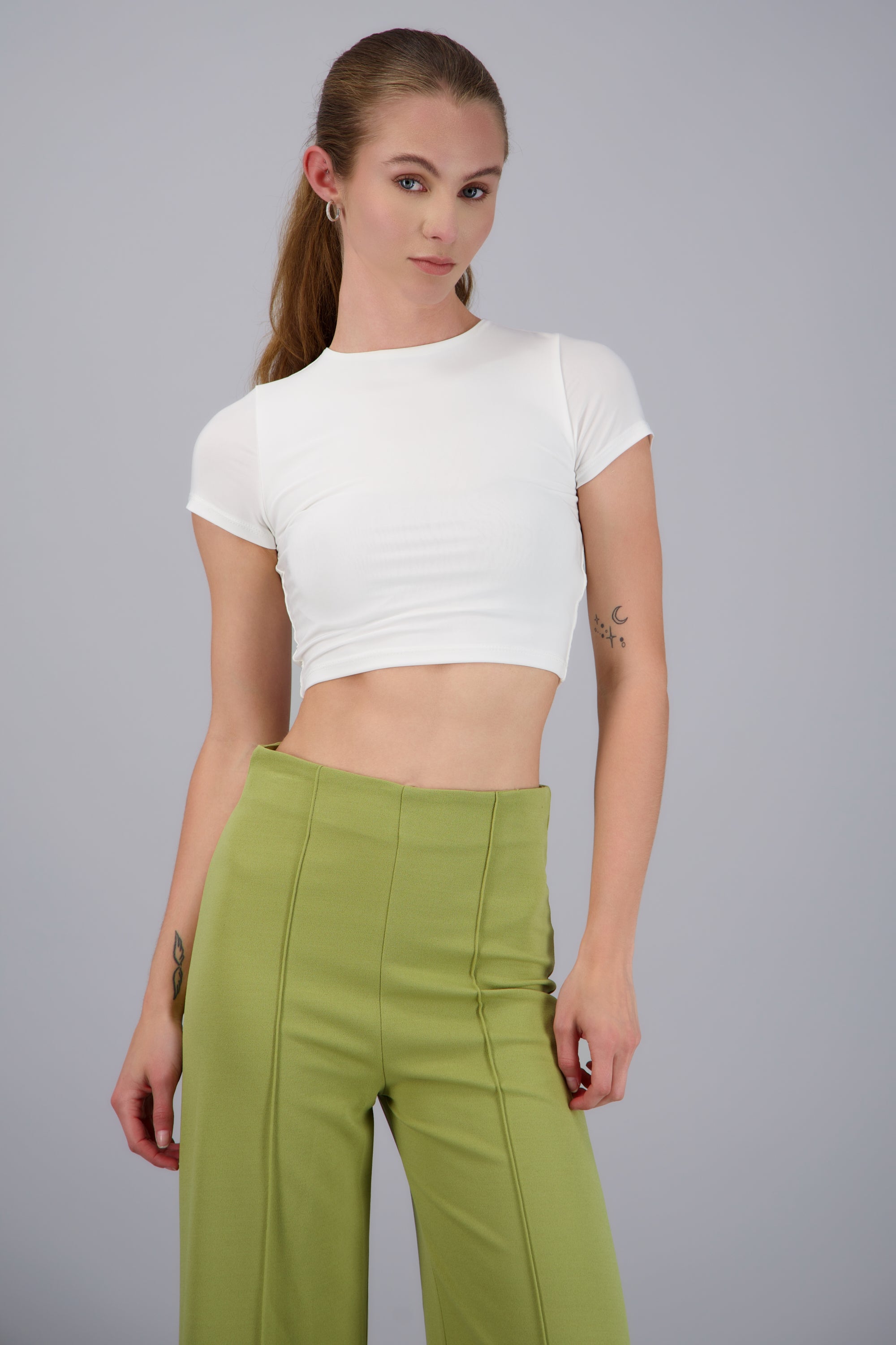 Top crop doble tela manga corta BLANCO