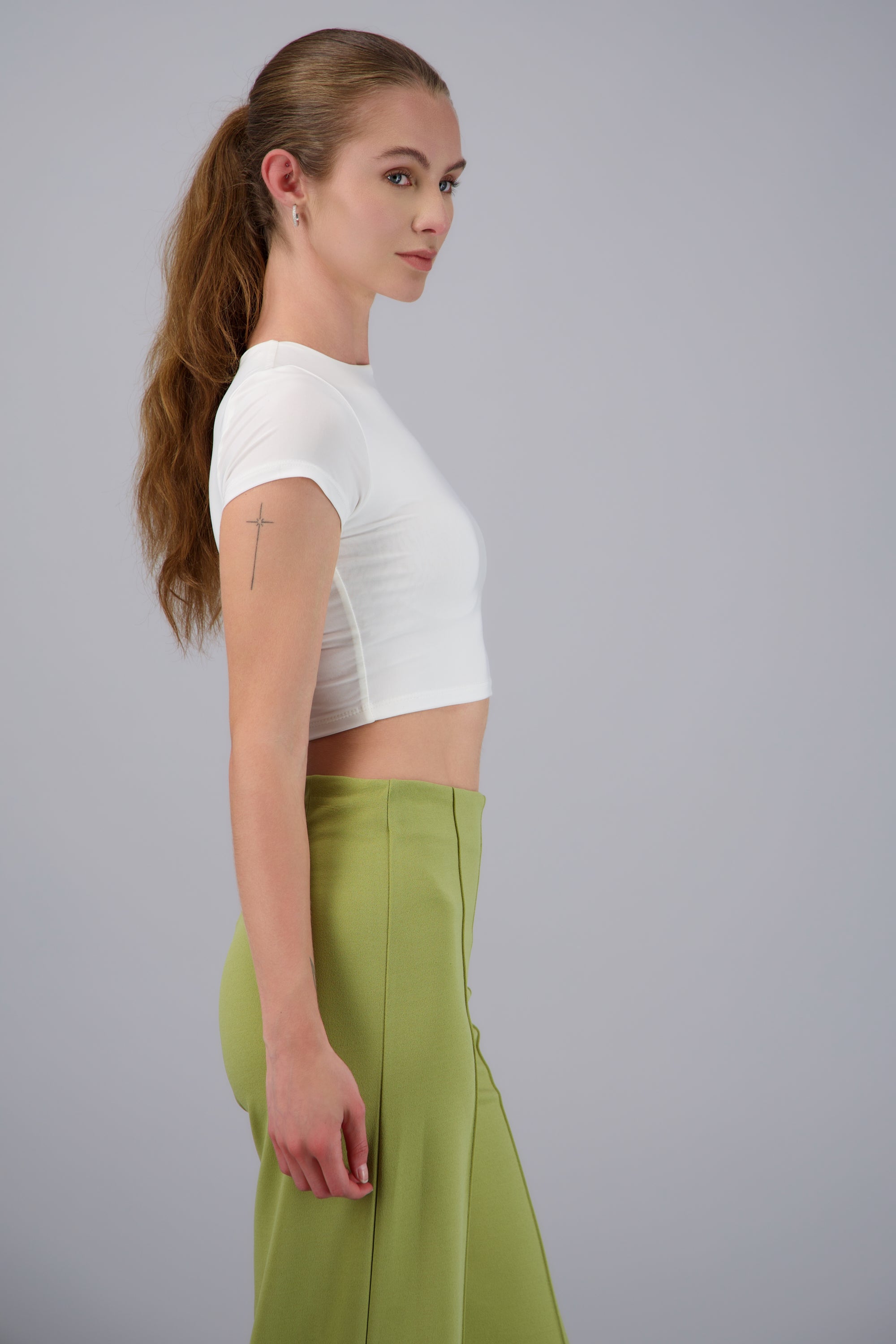 Top crop doble tela manga corta BLANCO