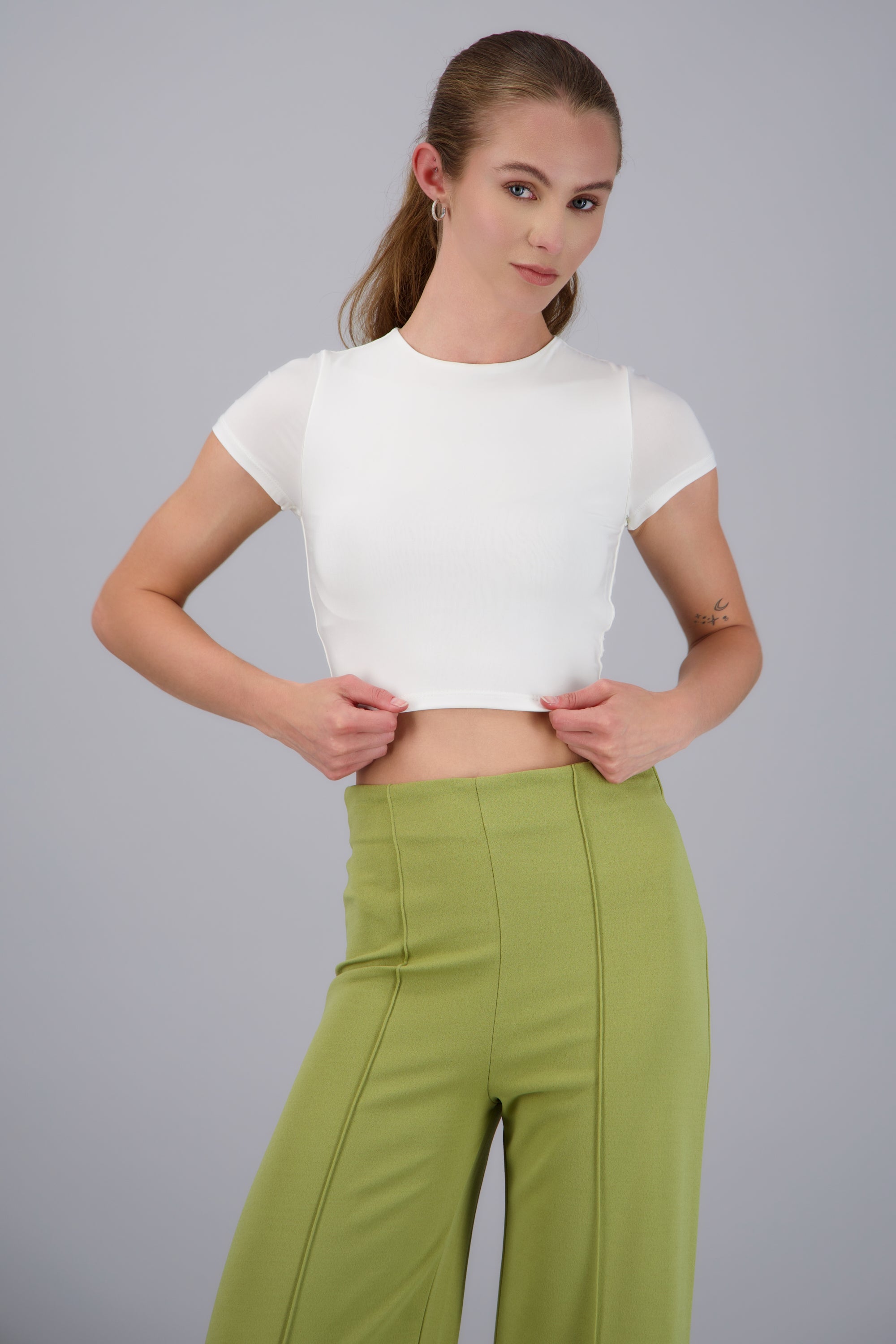 Top crop doble tela manga corta BLANCO