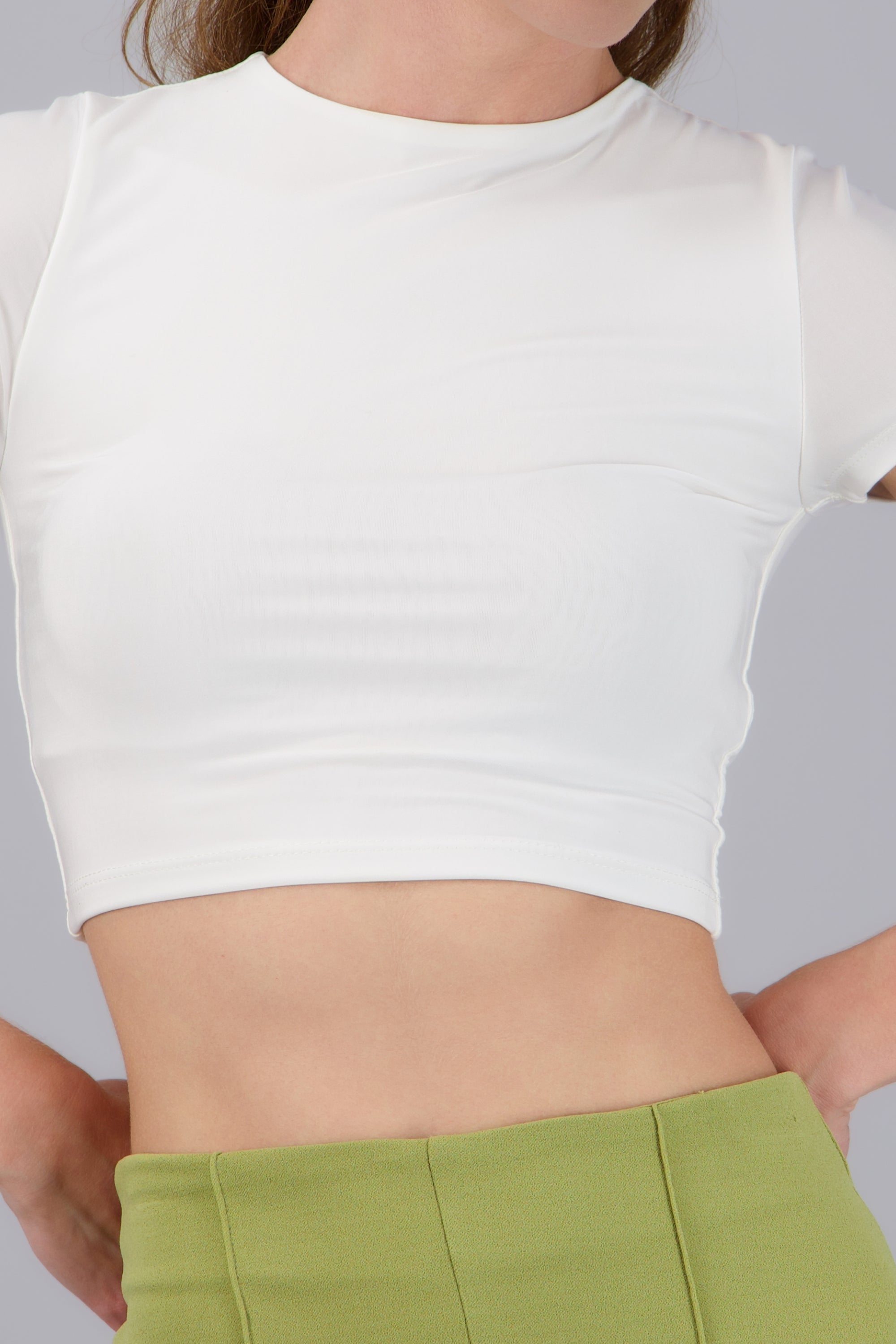 Top crop doble tela manga corta BLANCO