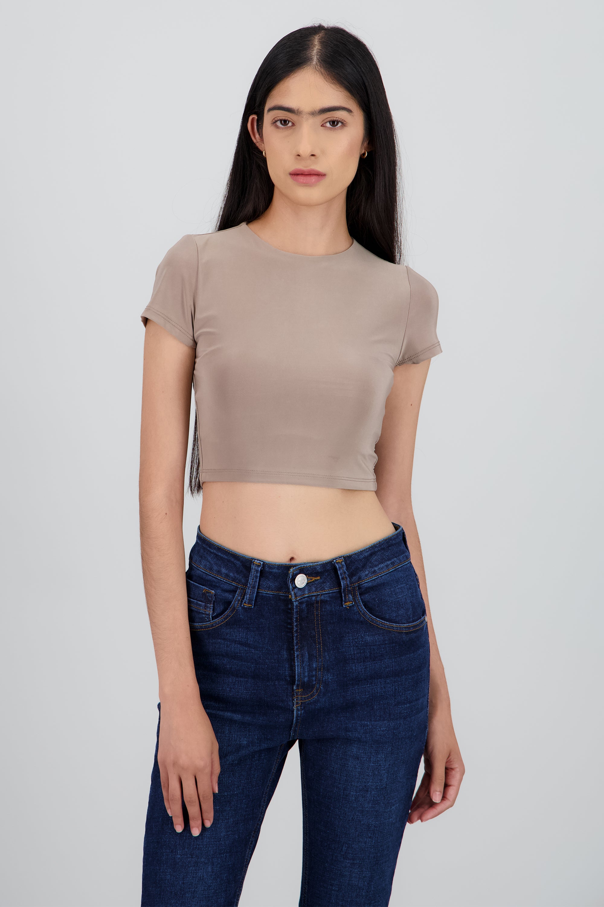 Top crop doble tela manga corta CAFE