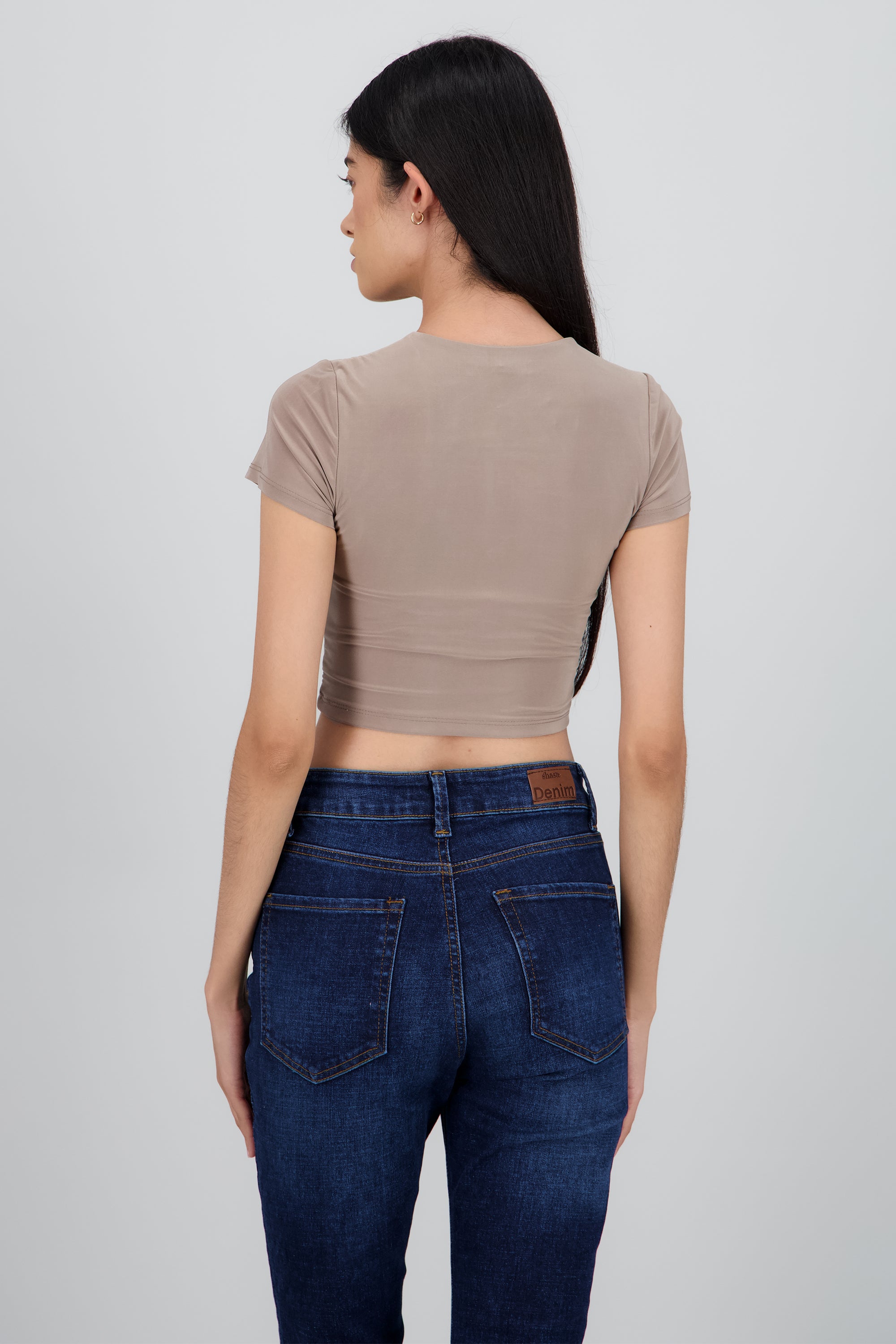 Top crop doble tela manga corta CAFE