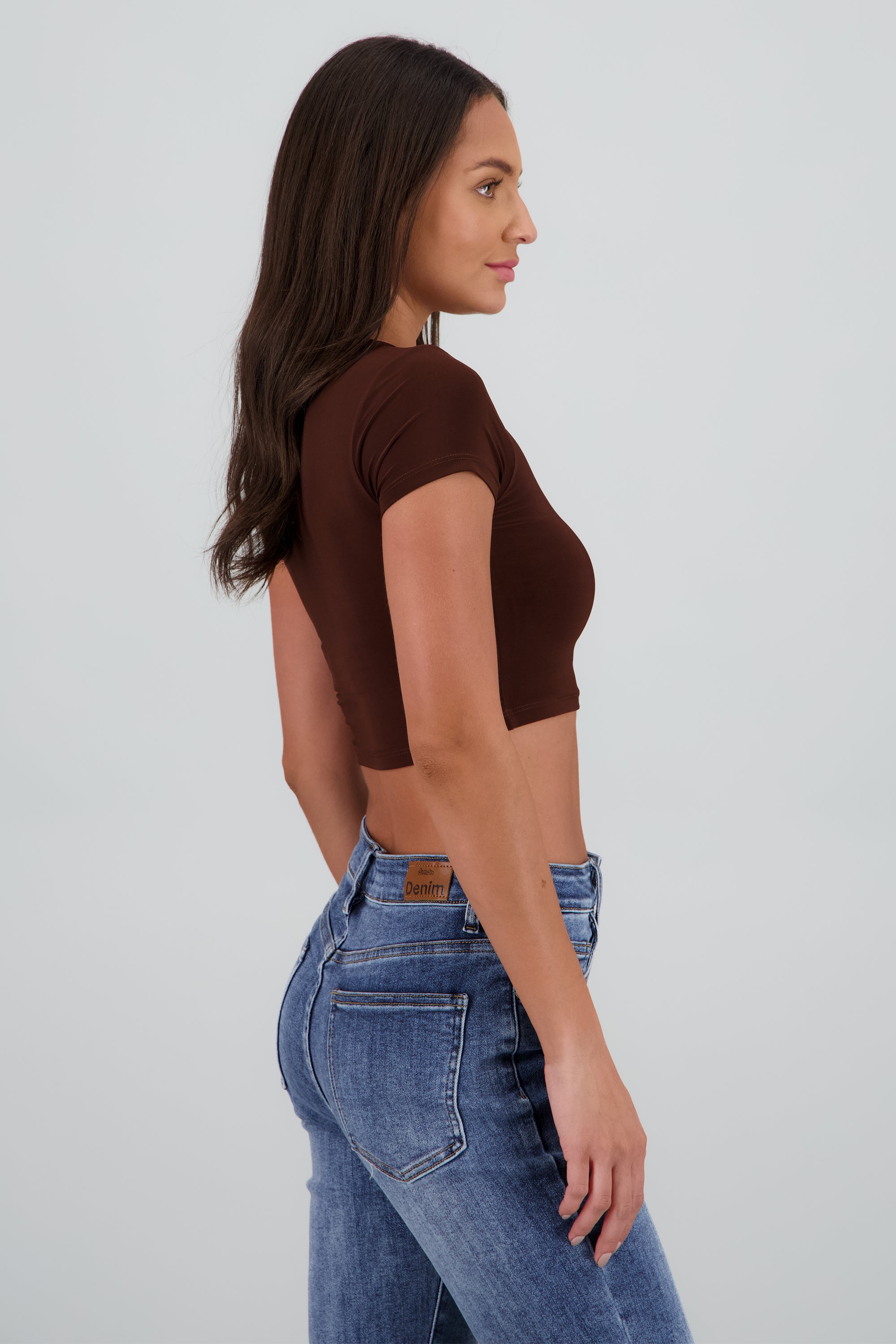 Top crop doble tela manga corta CHOCOLATE