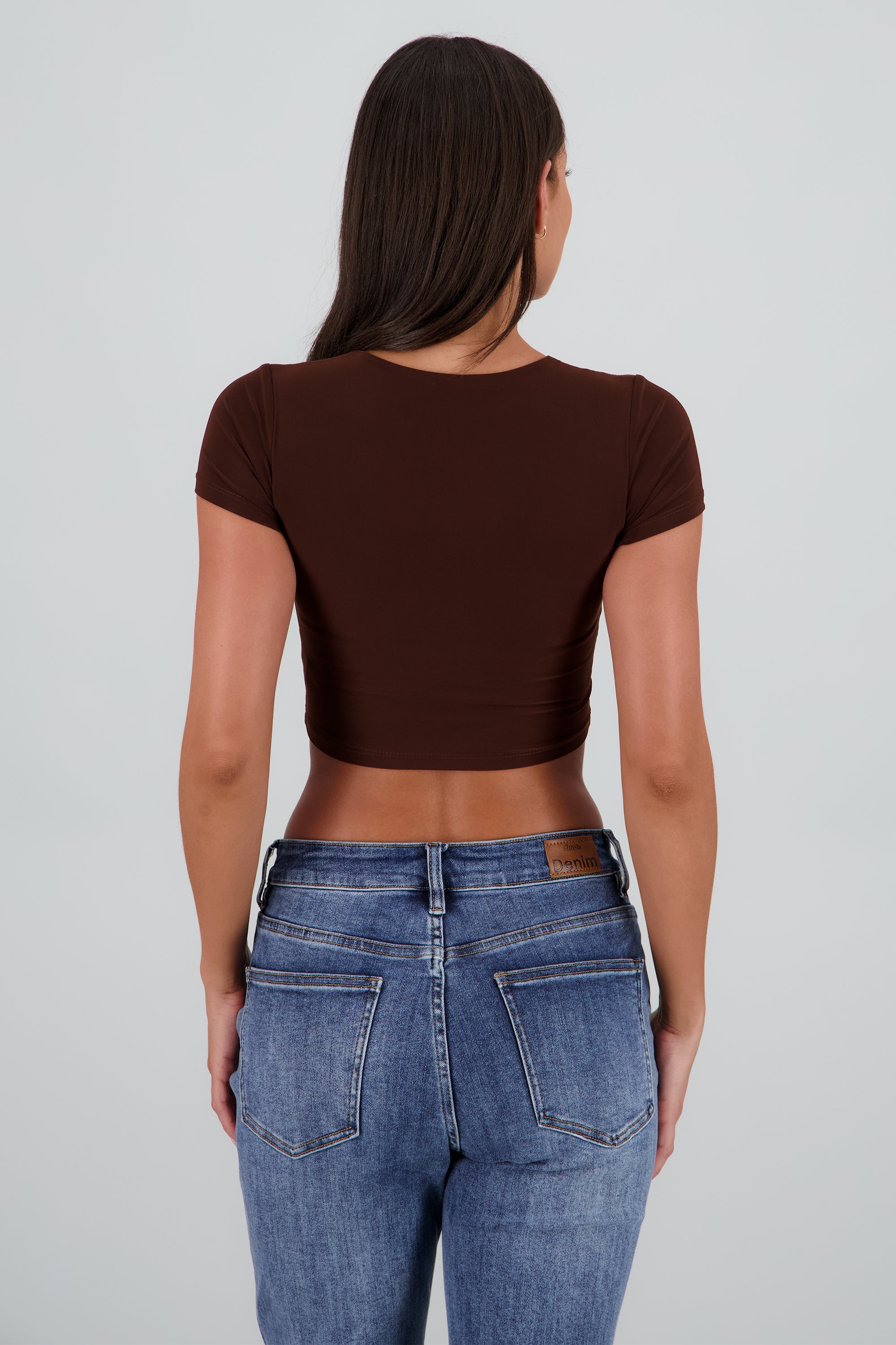 Top crop doble tela manga corta CHOCOLATE
