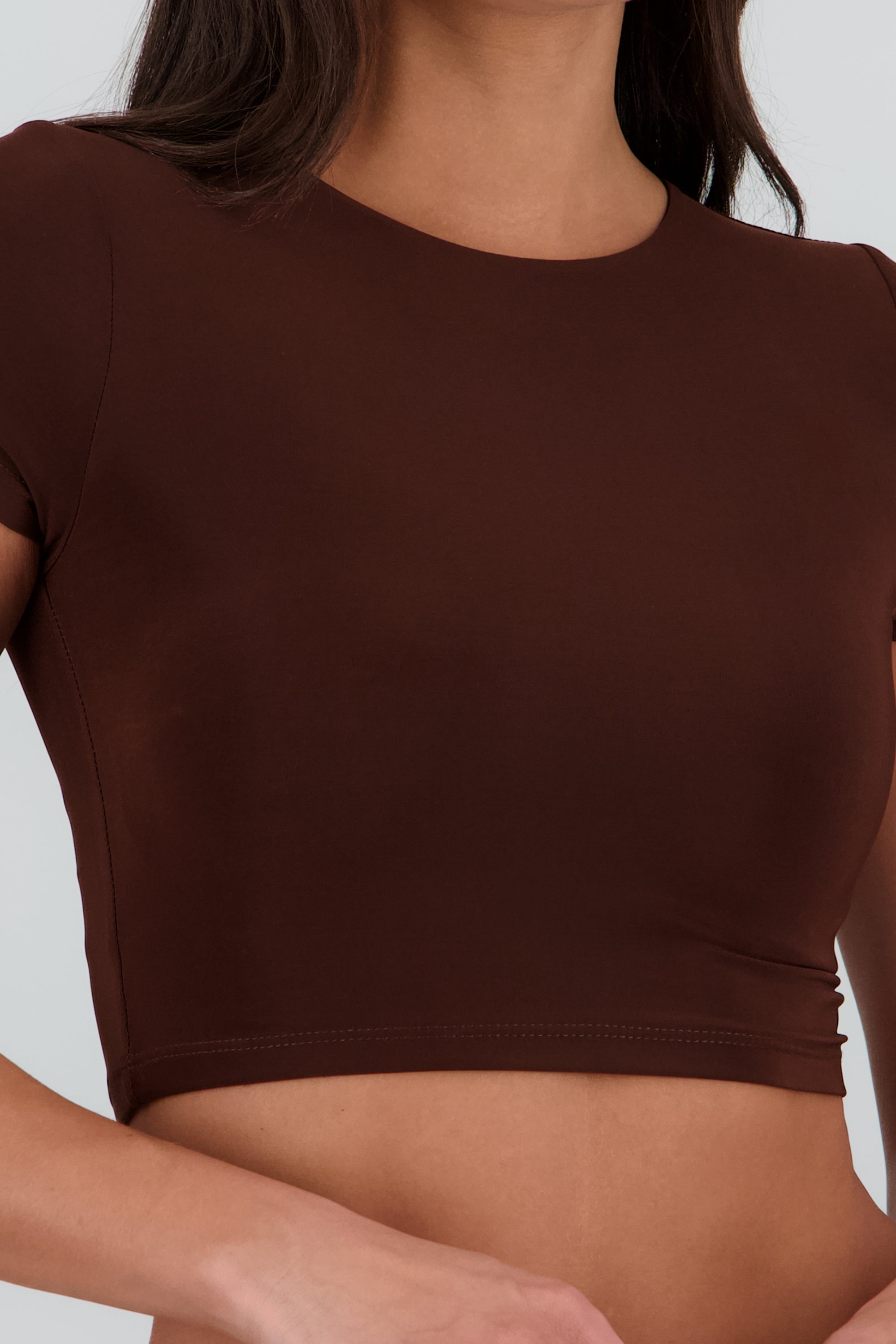 Top crop doble tela manga corta CHOCOLATE
