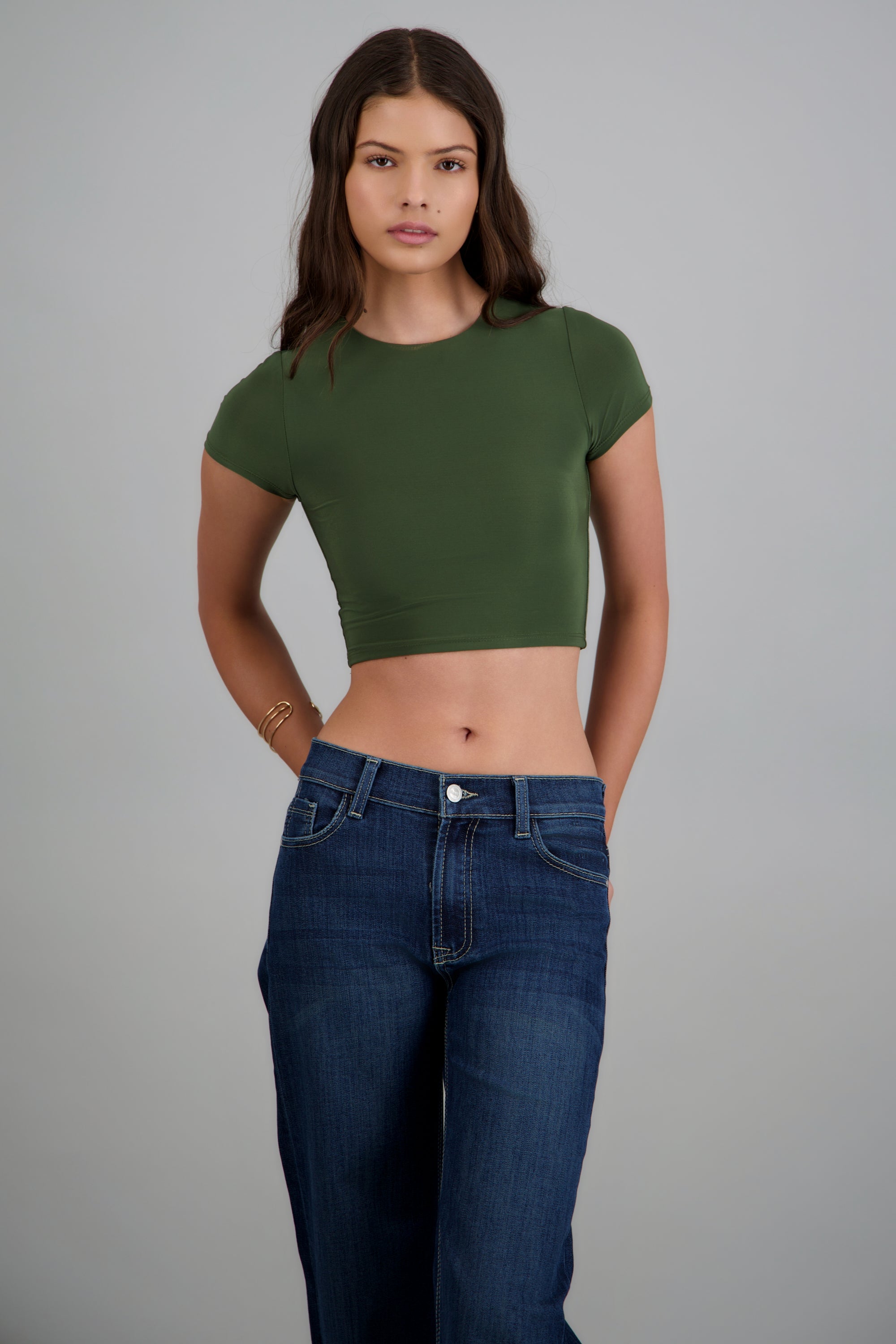 Top crop doble tela manga corta OLIVO