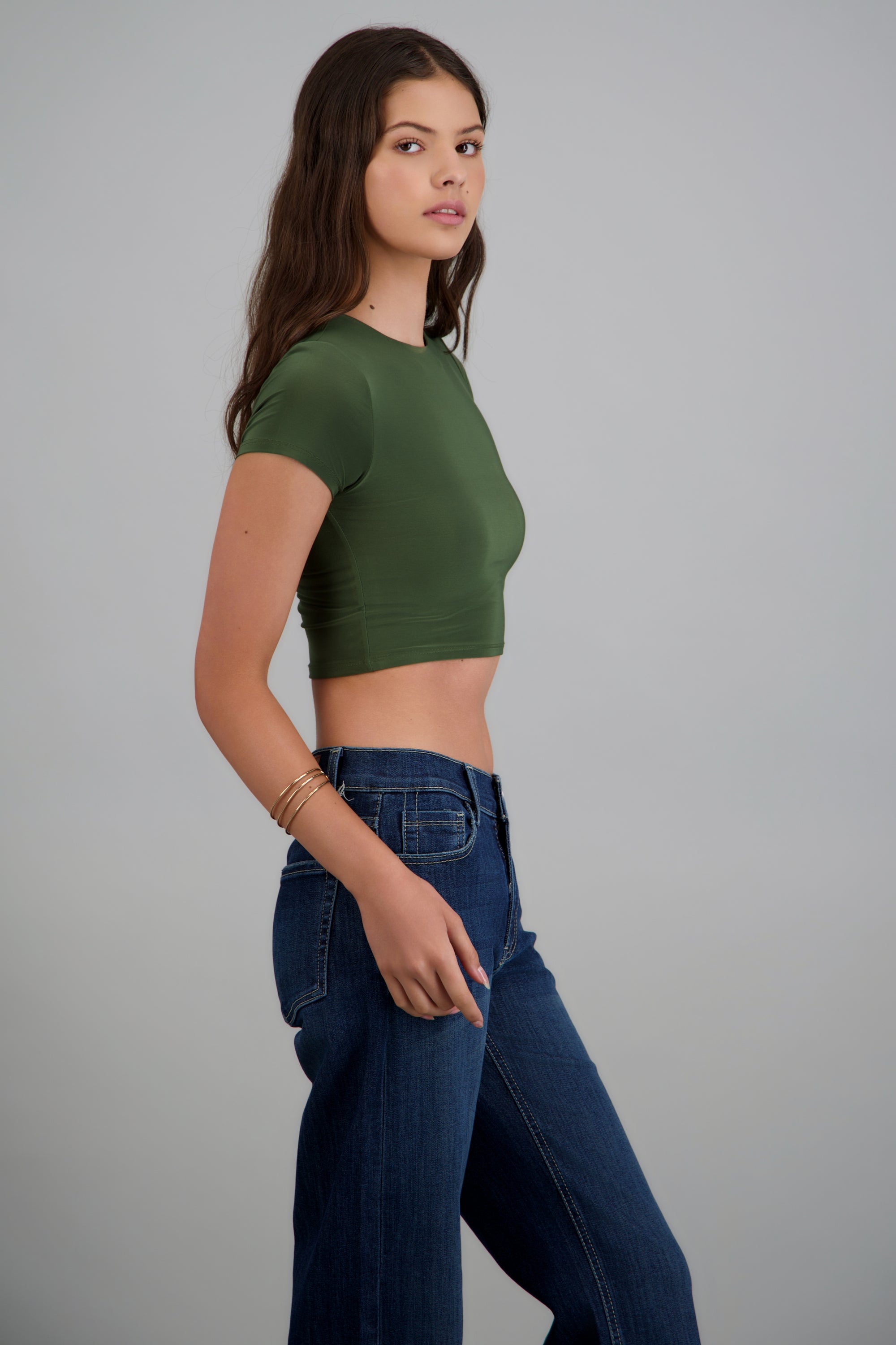 Top crop doble tela manga corta OLIVO