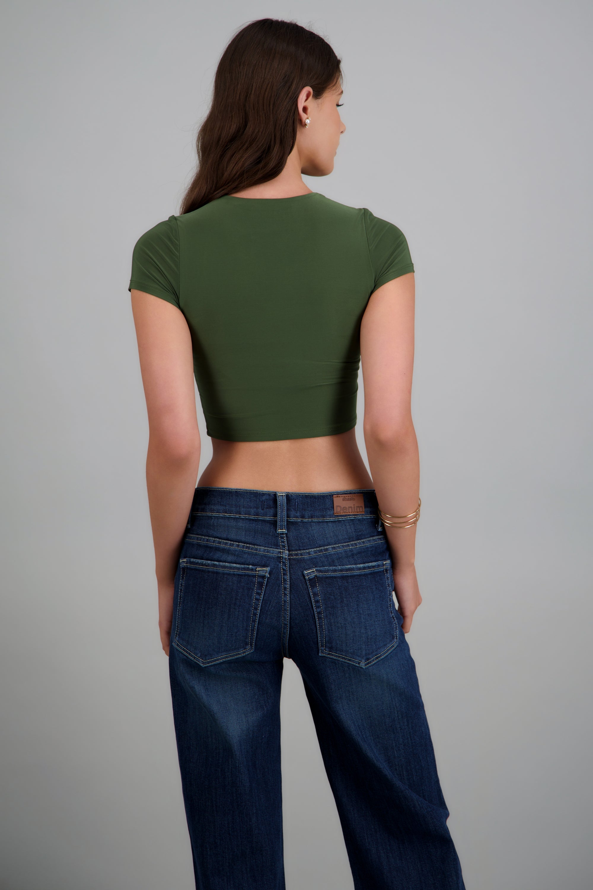 Top crop doble tela manga corta OLIVO