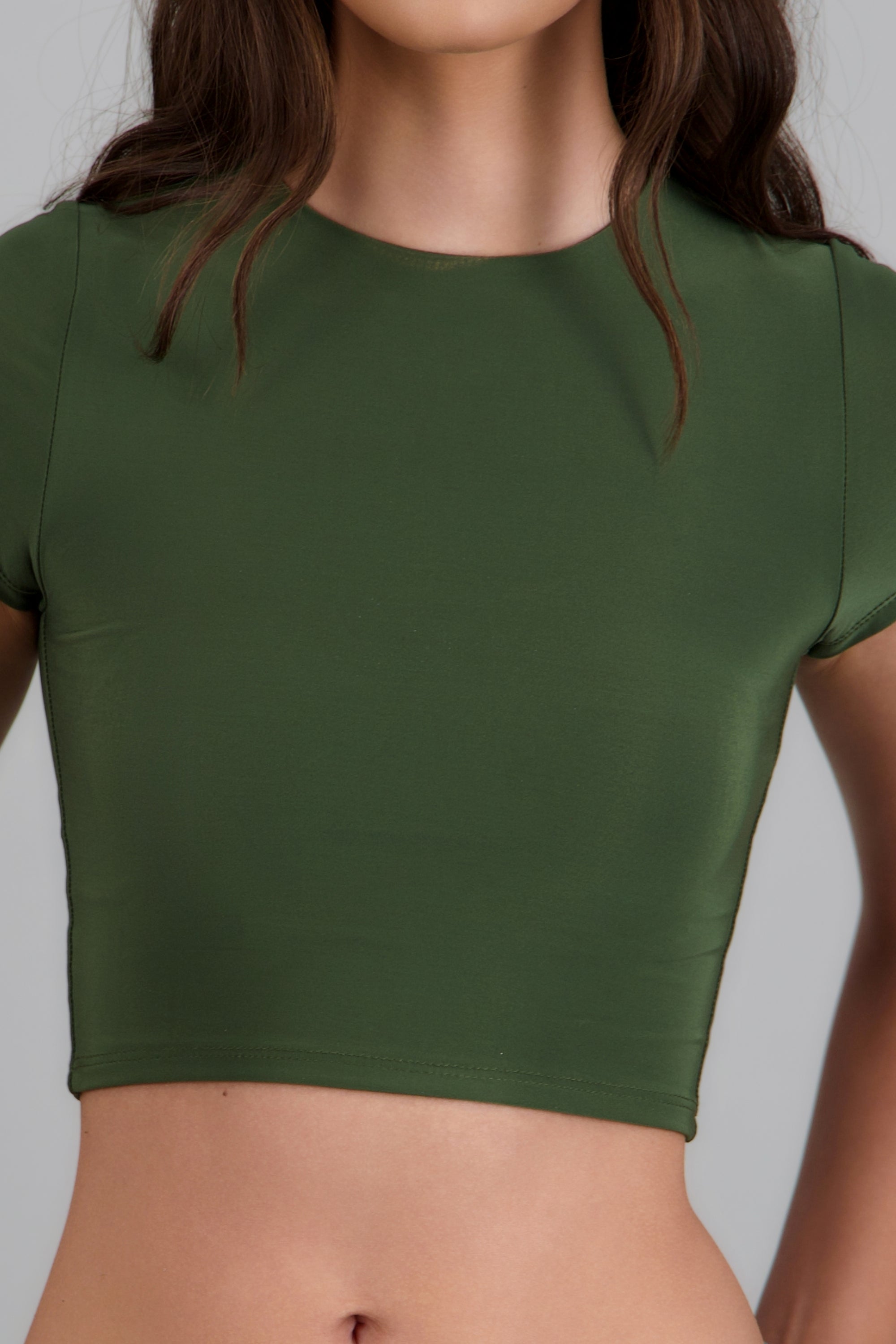 Top crop doble tela manga corta OLIVO