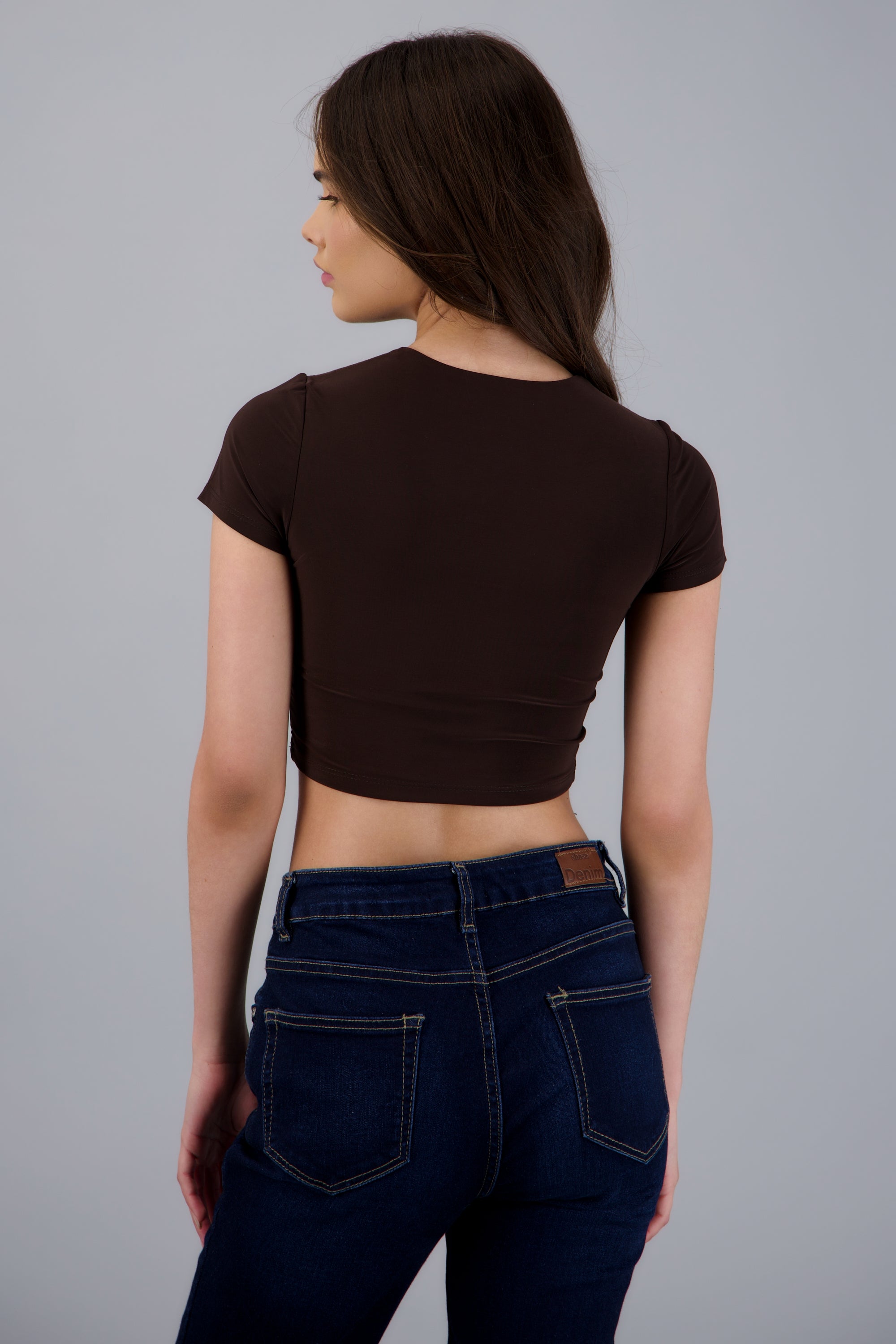 Top crop doble tela manga corta CAFE OBSCURO