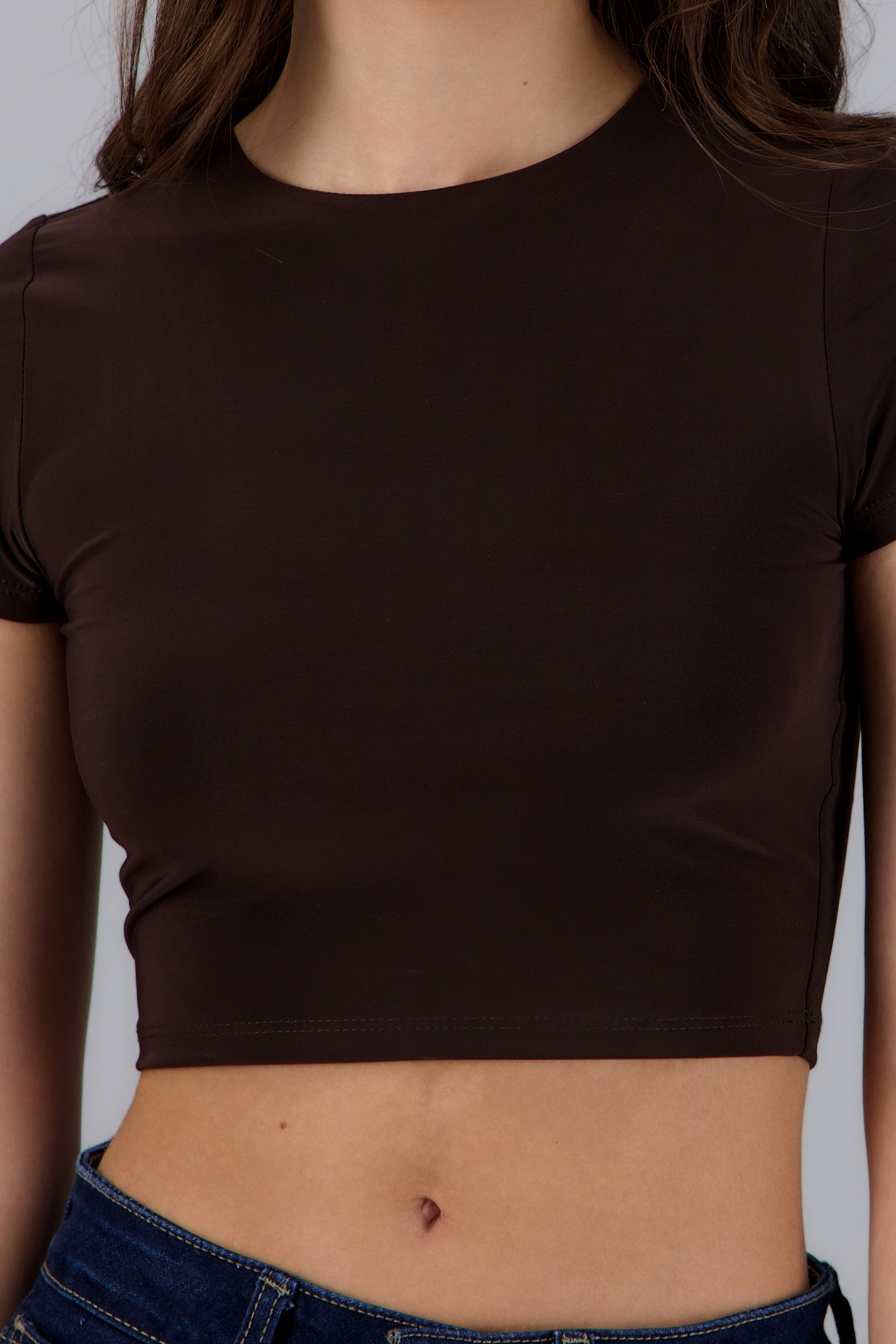 Top crop doble tela manga corta CAFE OBSCURO