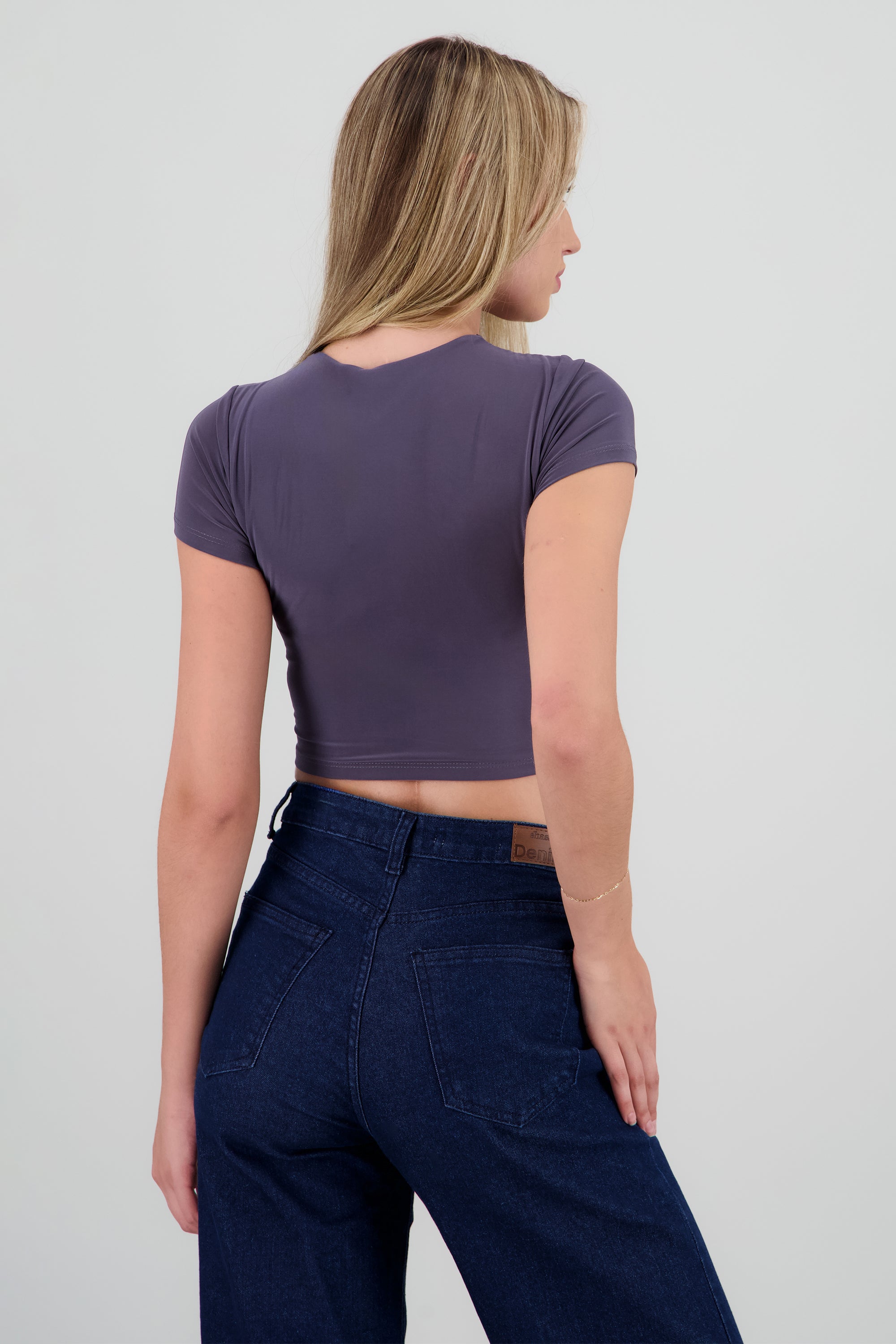 Top crop doble tela manga corta GRIS OBSCURO