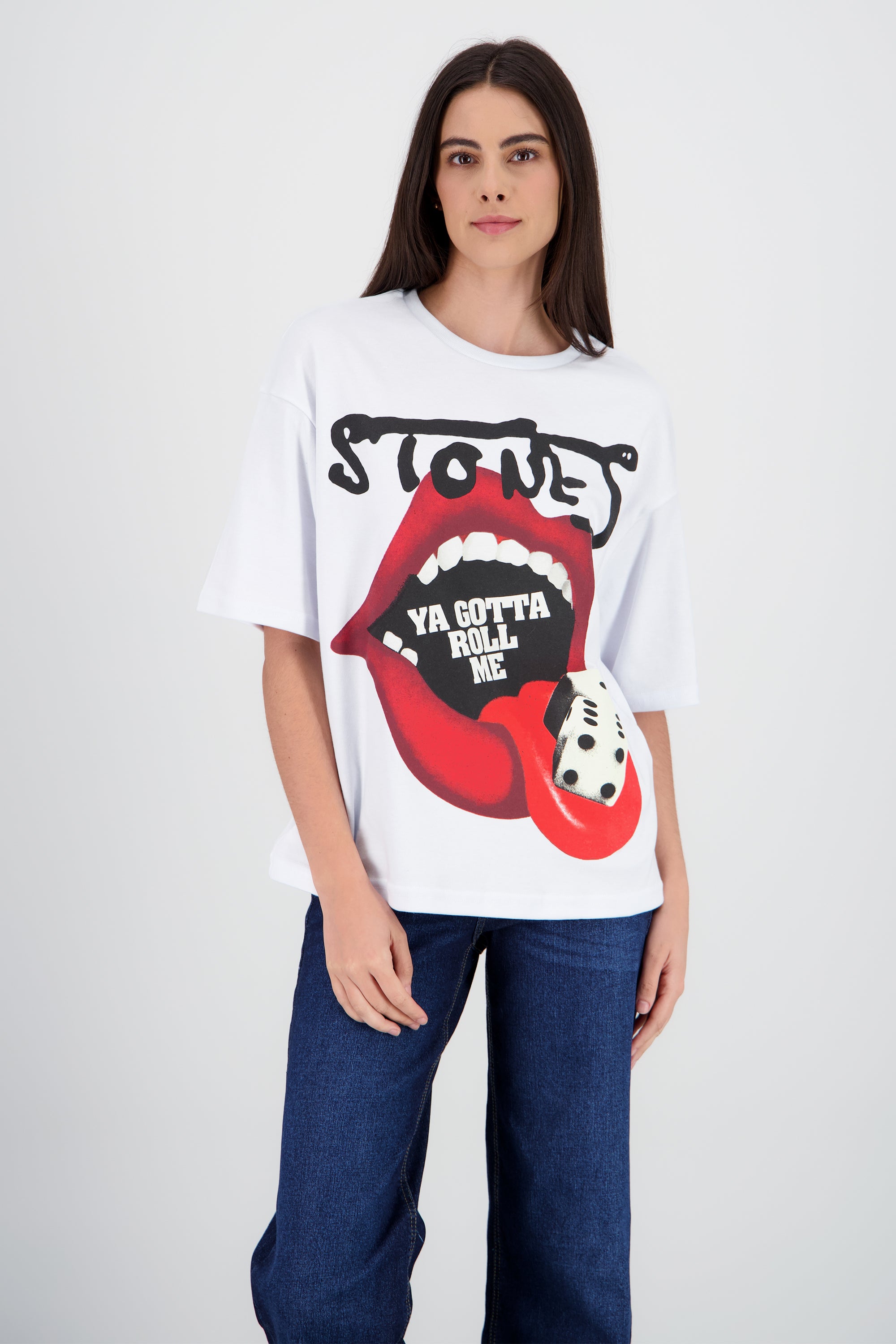 Playera rolling stones lengua roll me BLANCO