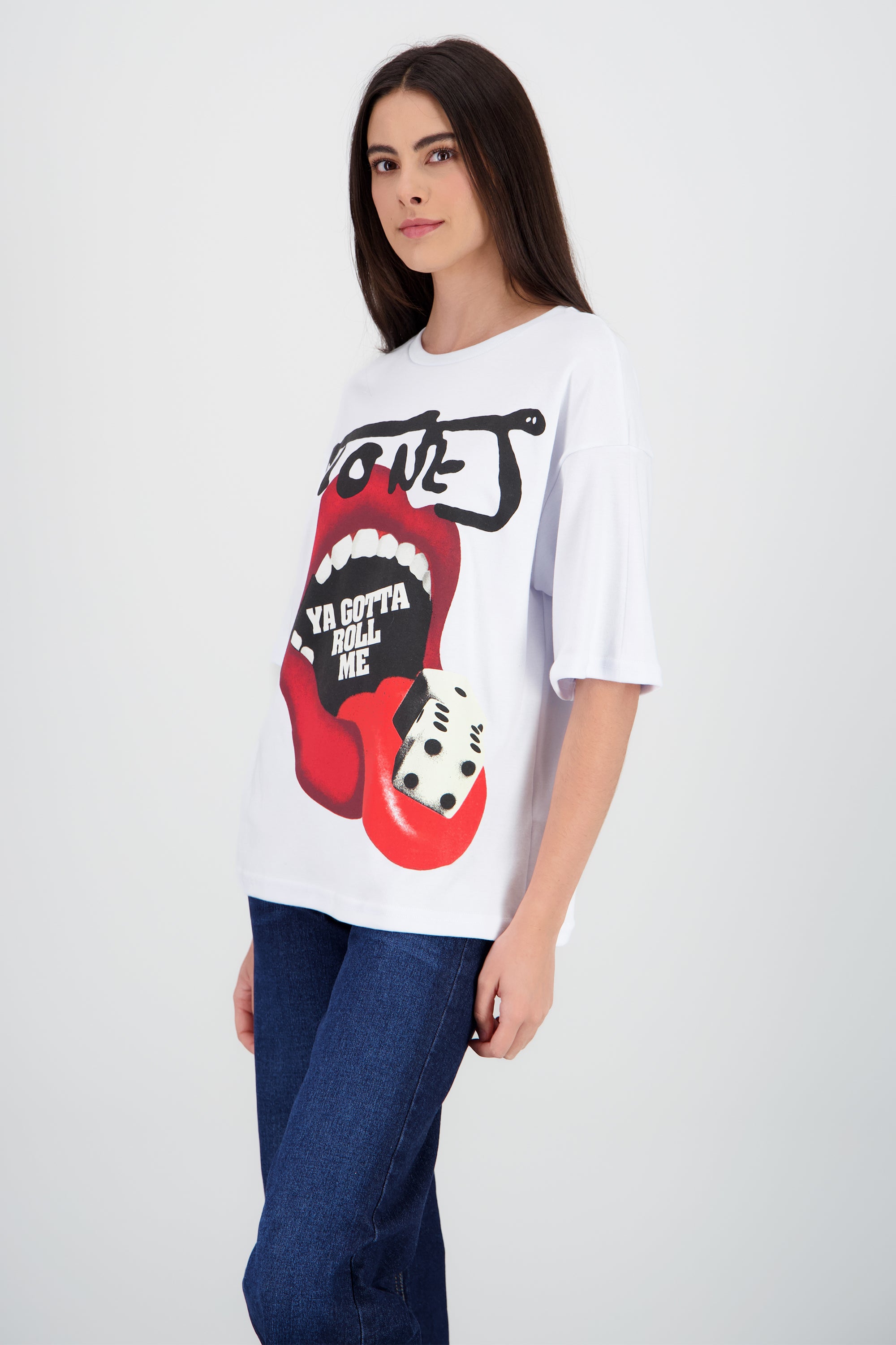 Playera rolling stones lengua roll me BLANCO