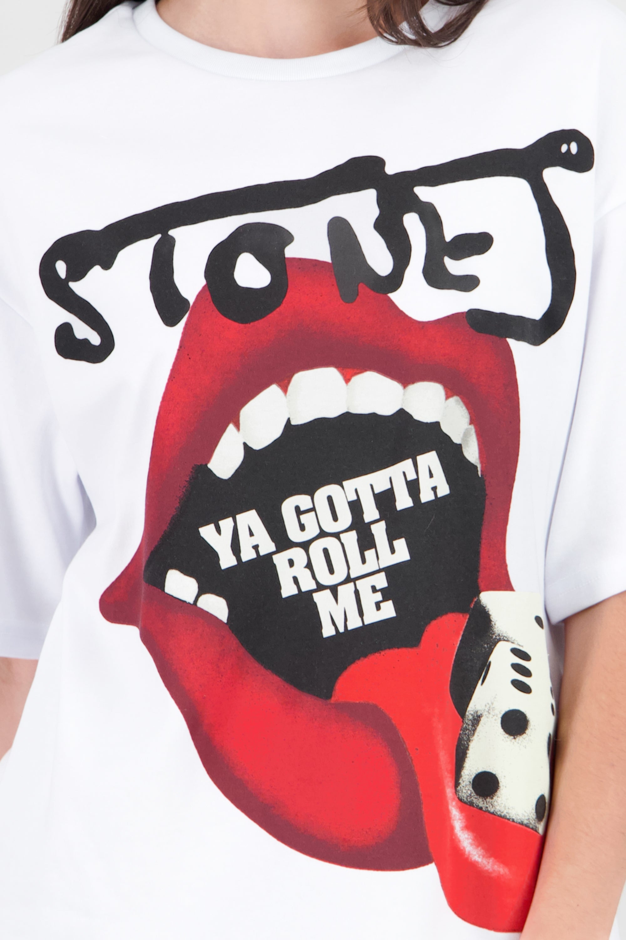 Playera rolling stones lengua roll me BLANCO