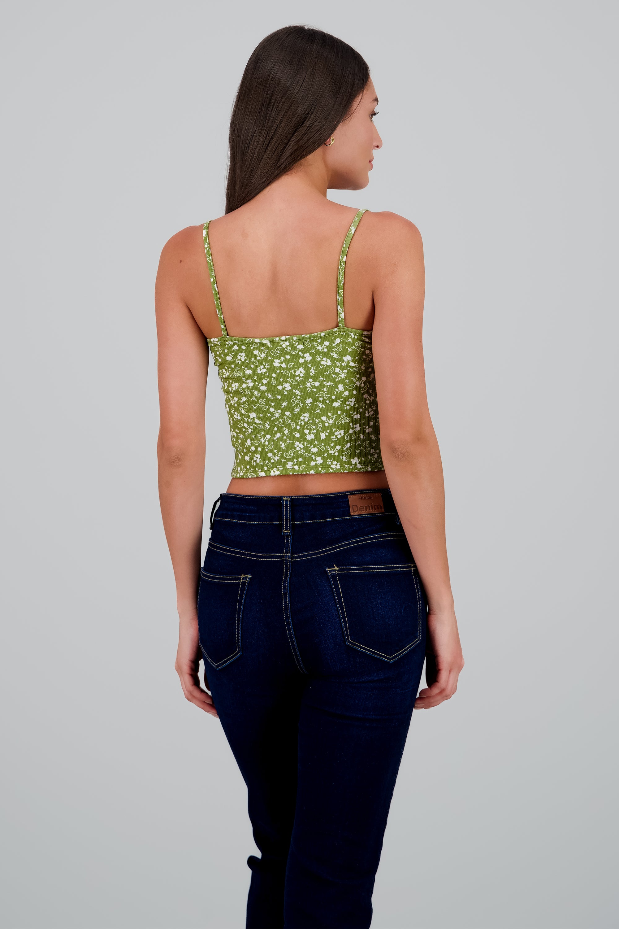 Crop top mini flores detalle flor OLIVO COMBO