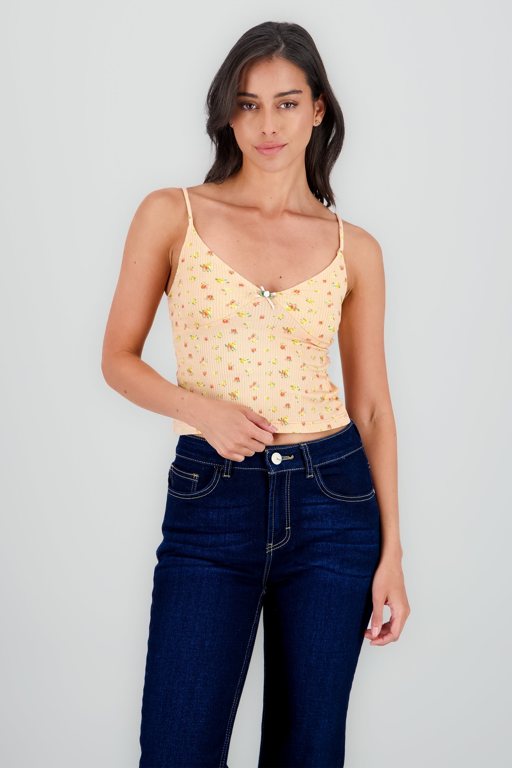 Top tirantes con detalle mini flor NARANJA COMBO