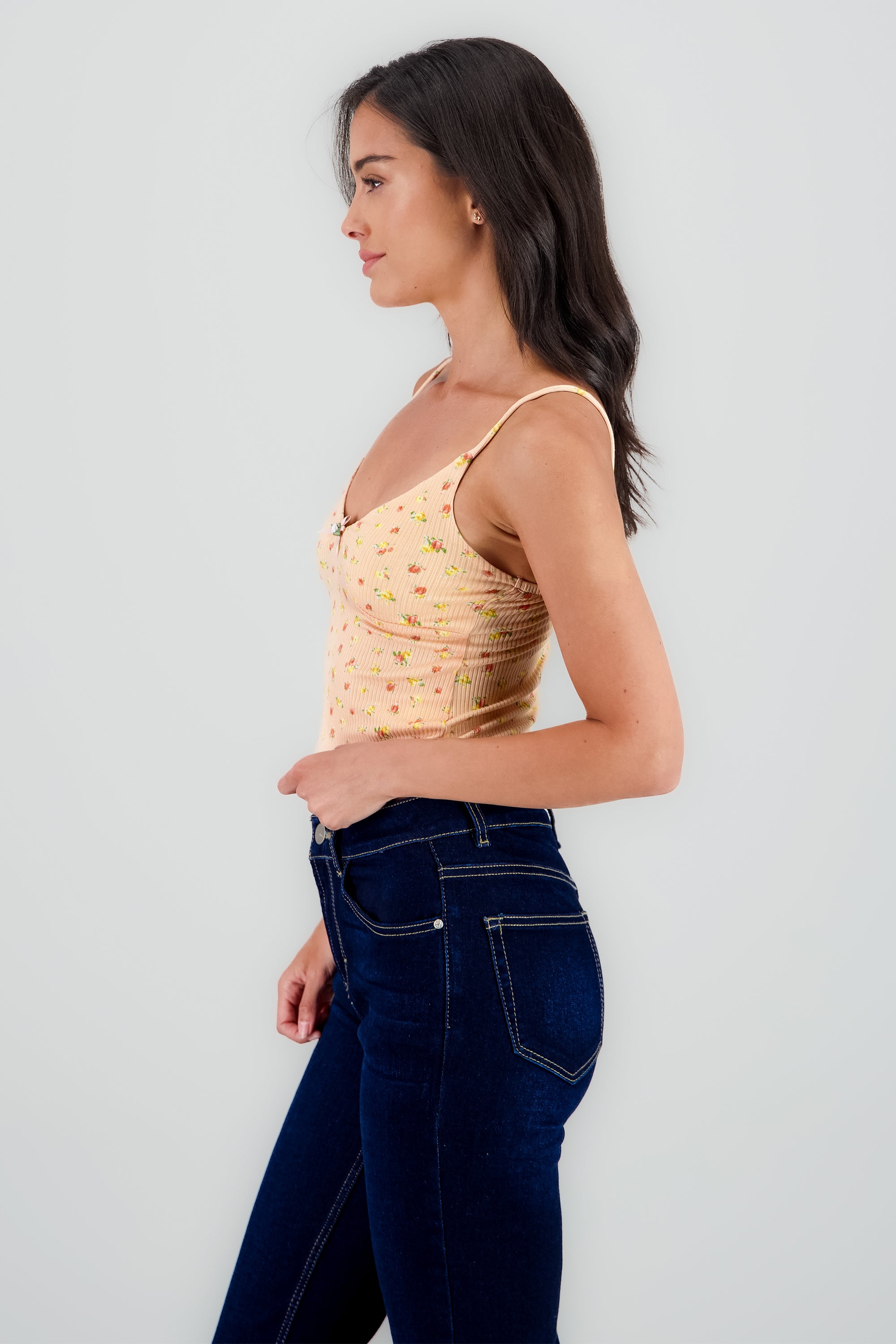 Top tirantes con detalle mini flor NARANJA COMBO