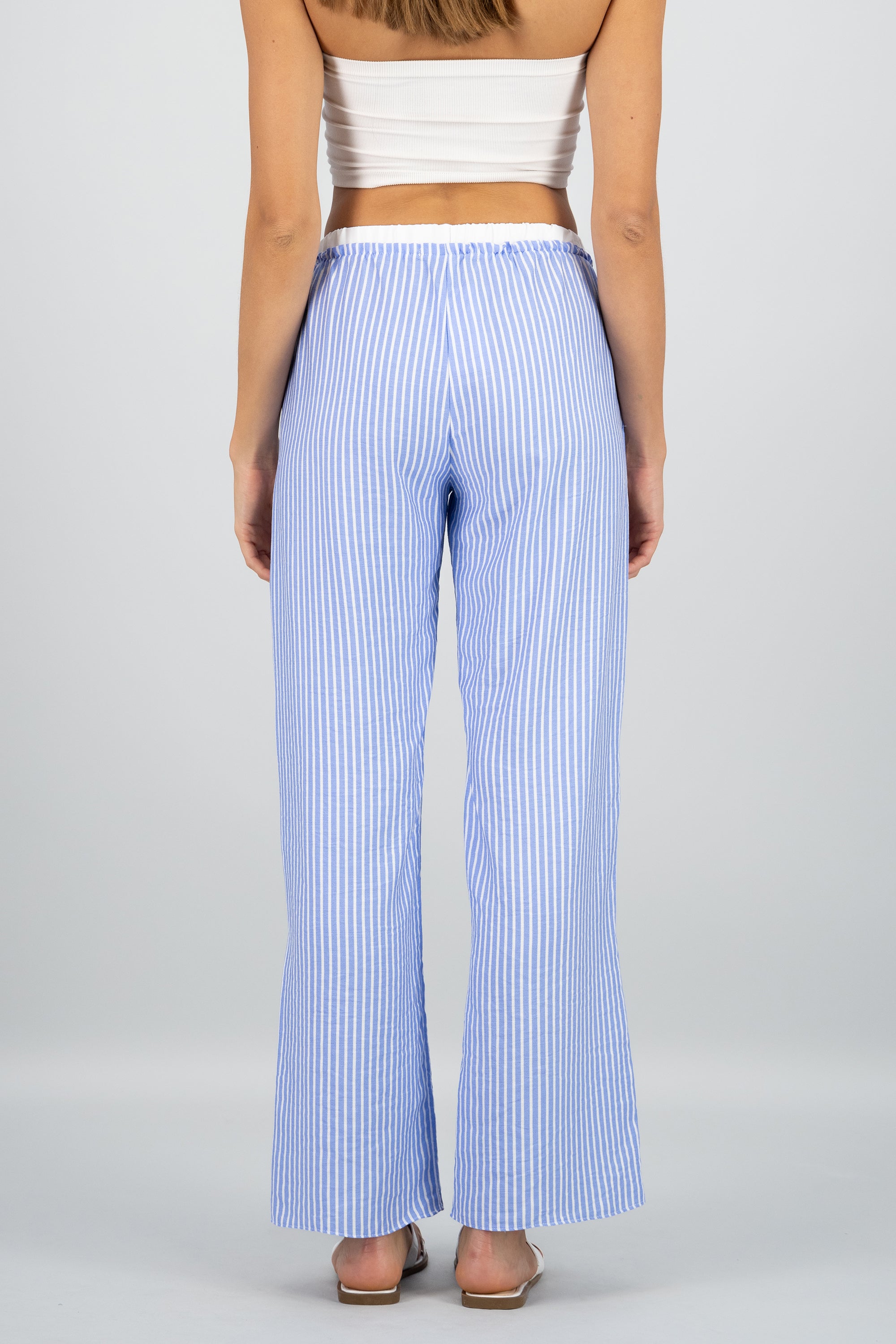 Pantalon fluido rayas detalle resorte AZUL COMBO