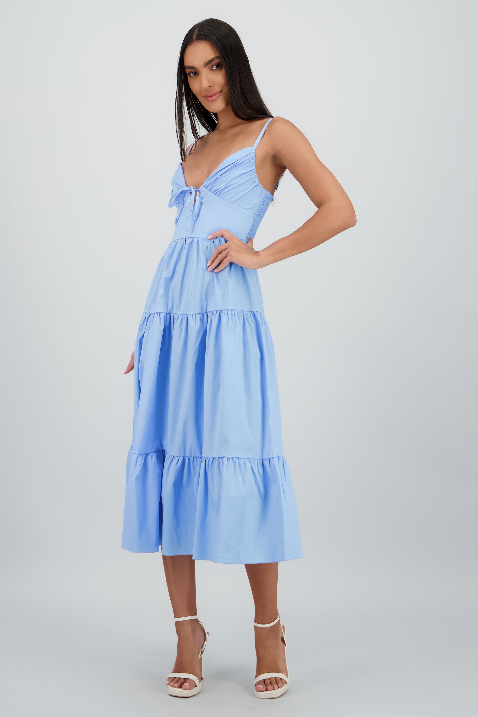 Vestido maxi tirantes olanes AZUL PASTEL