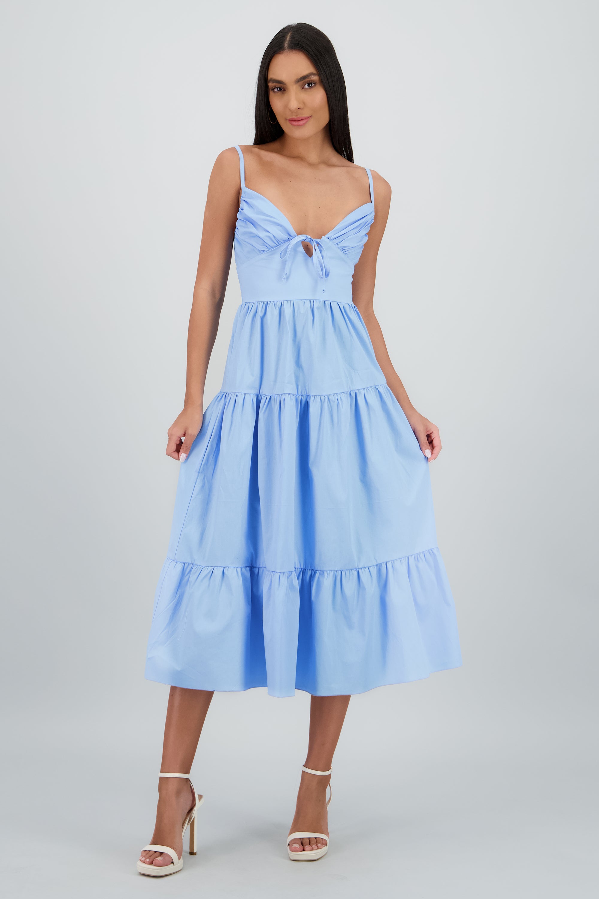 Vestido maxi tirantes olanes AZUL PASTEL