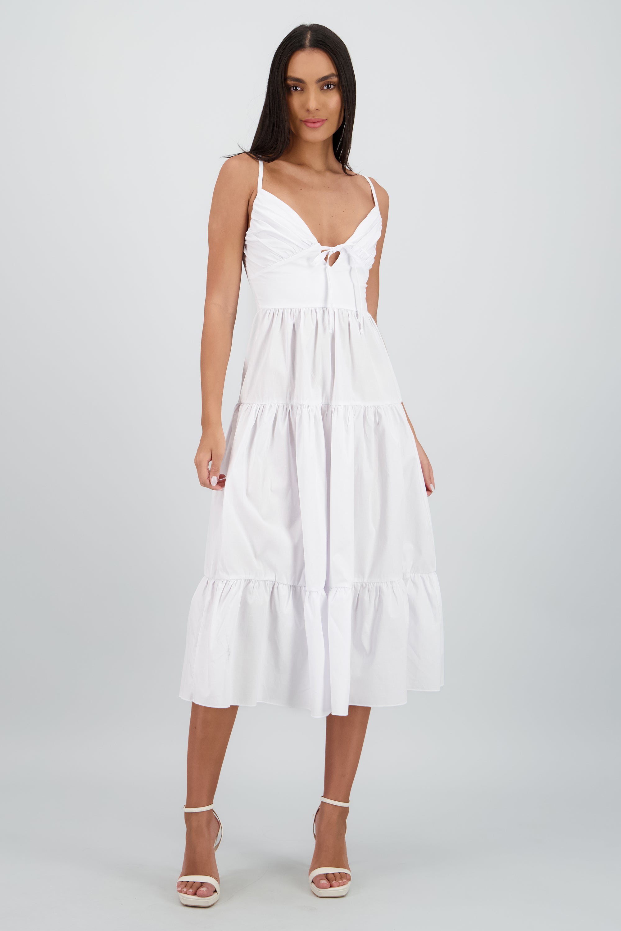 Vestido maxi tirantes olanes BLANCO