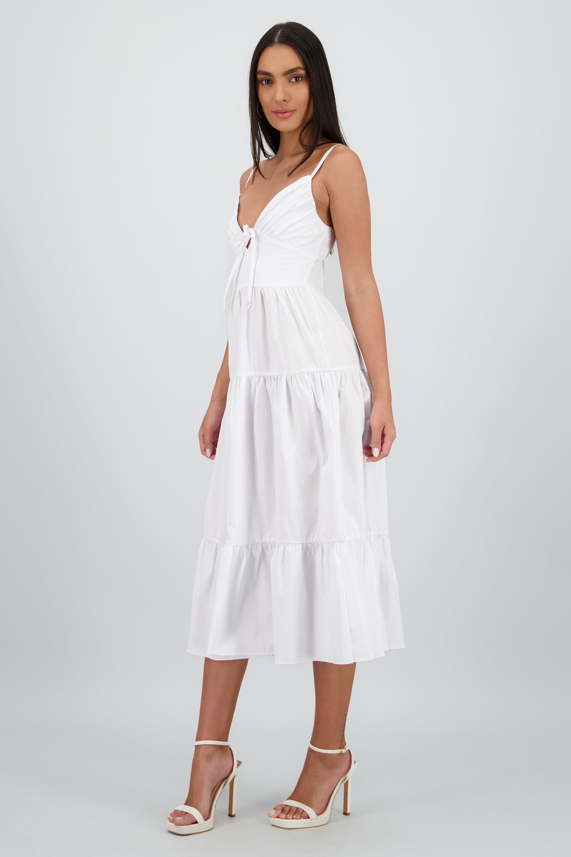 Vestido maxi tirantes olanes BLANCO