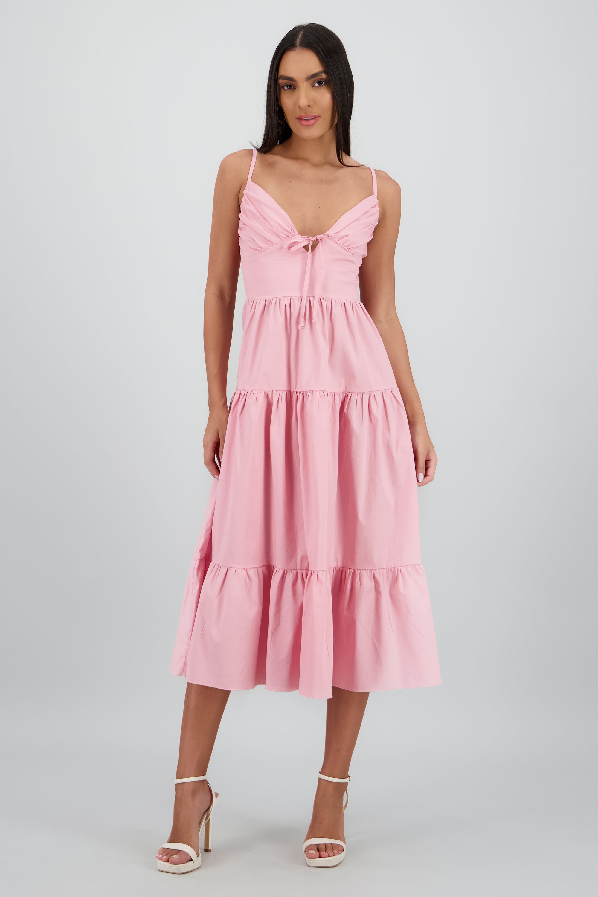 Vestido maxi tirantes olanes ROSA PASTEL