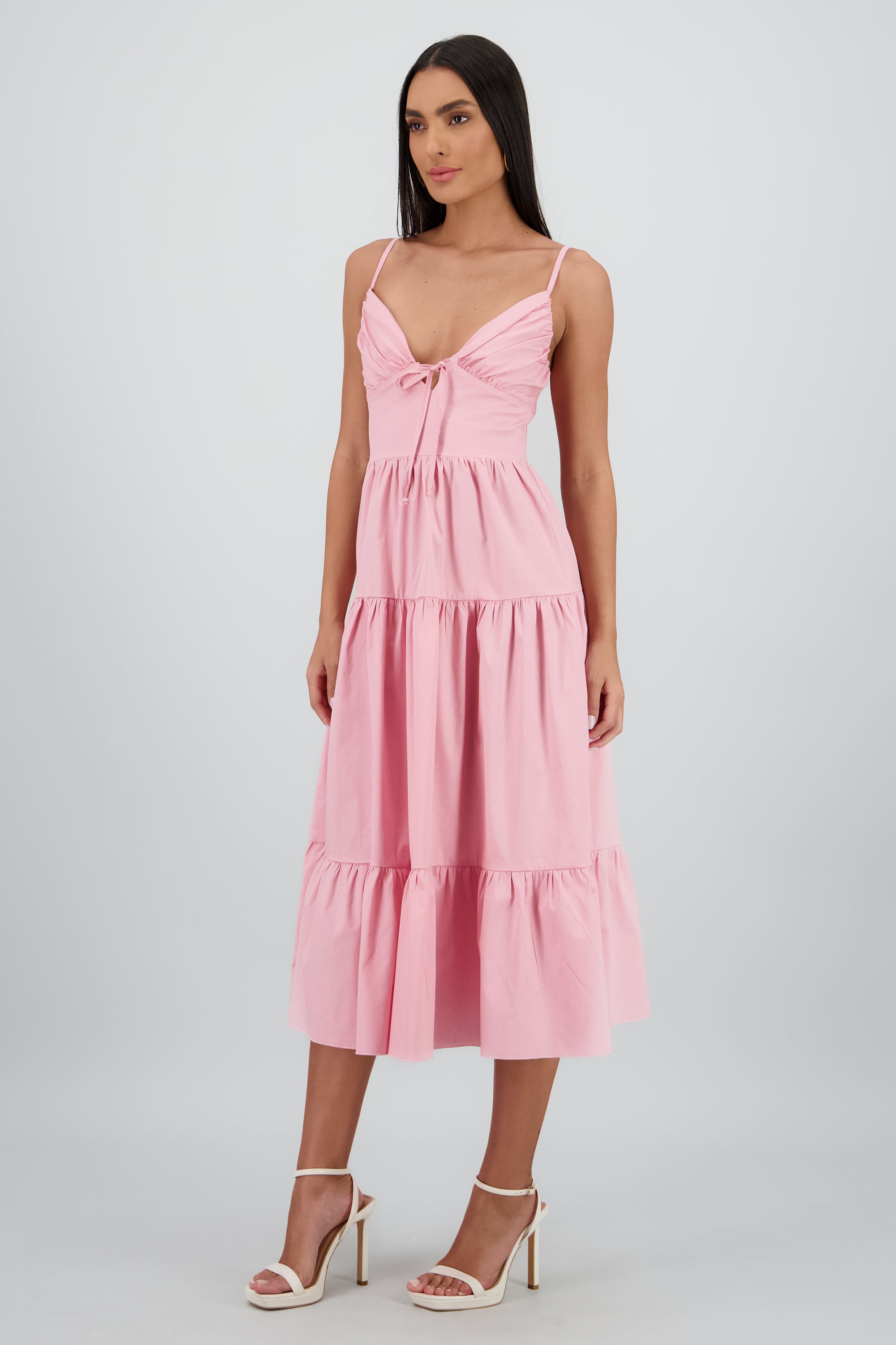 Vestido maxi tirantes olanes ROSA PASTEL