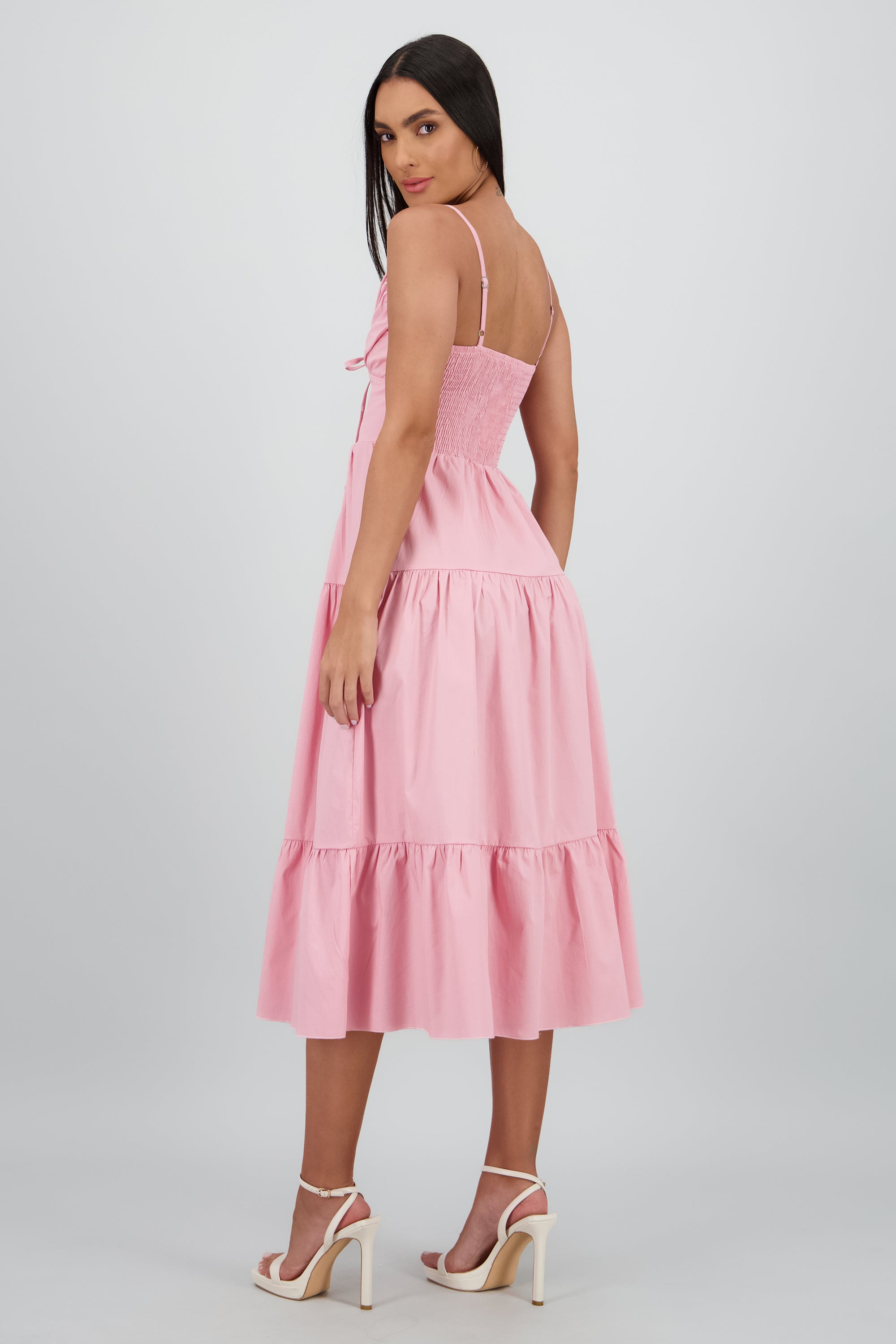 Vestido maxi tirantes olanes ROSA PASTEL
