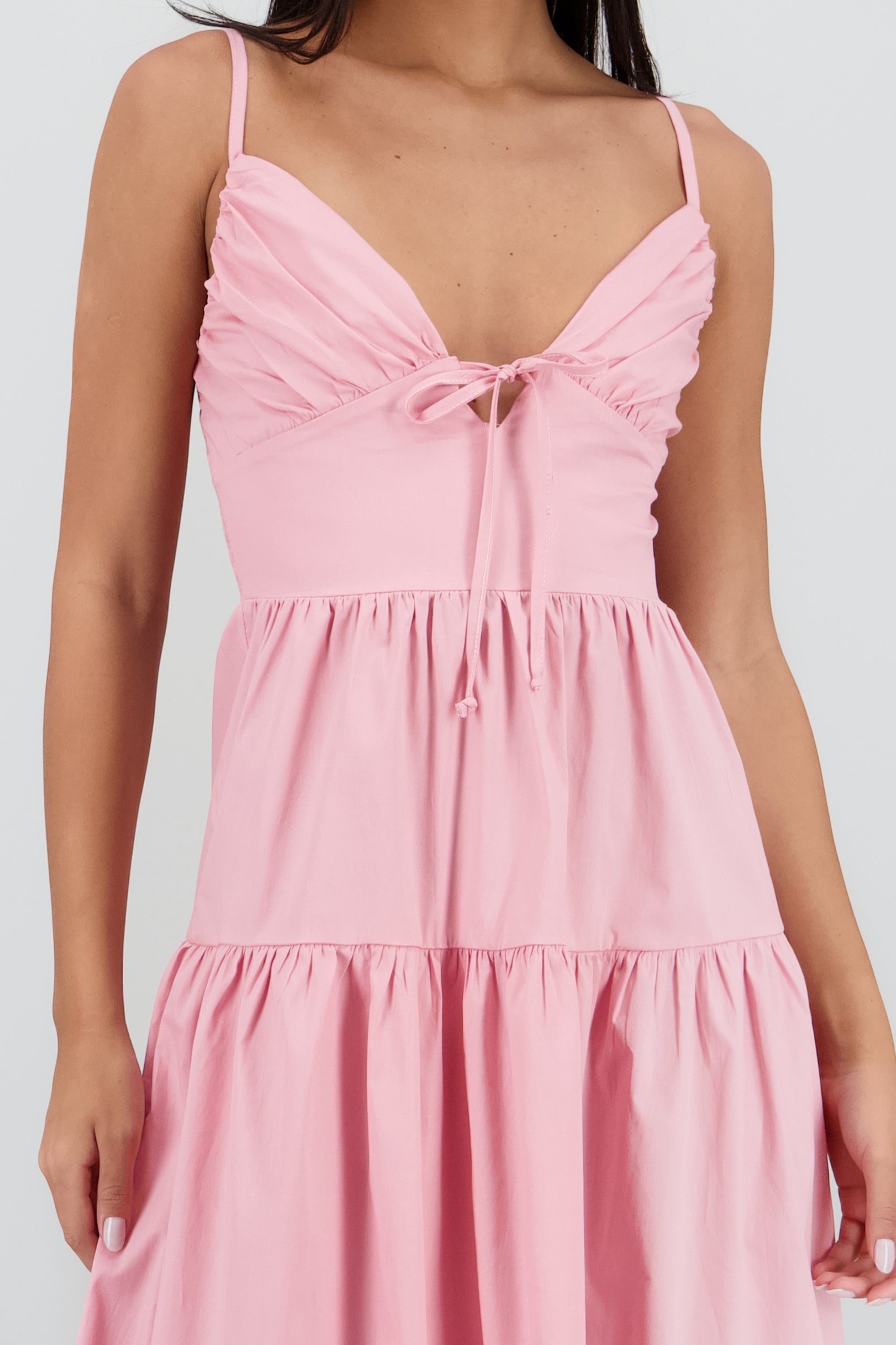 Vestido maxi tirantes olanes ROSA PASTEL