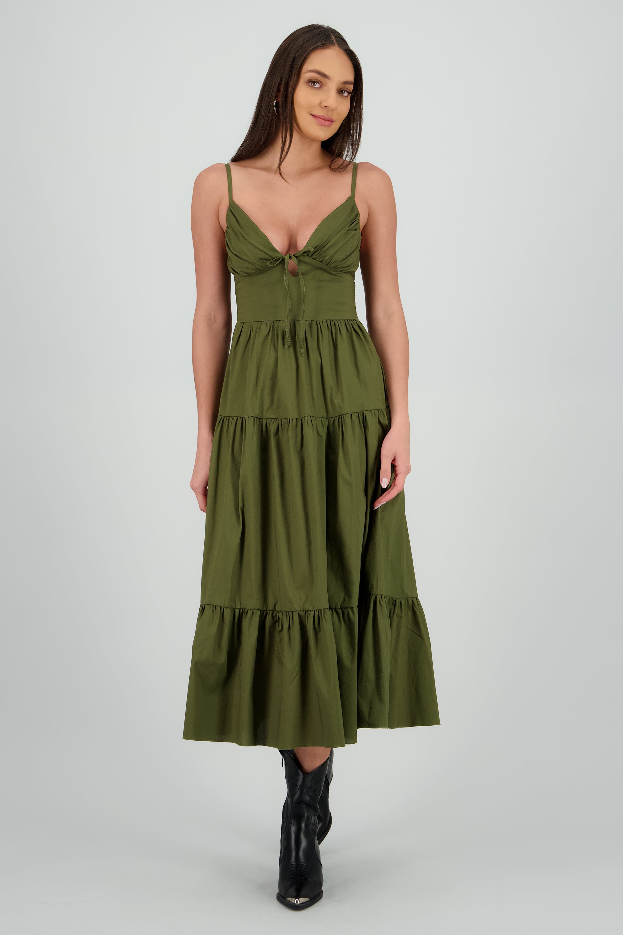 Vestido maxi tirantes olanes OLIVO