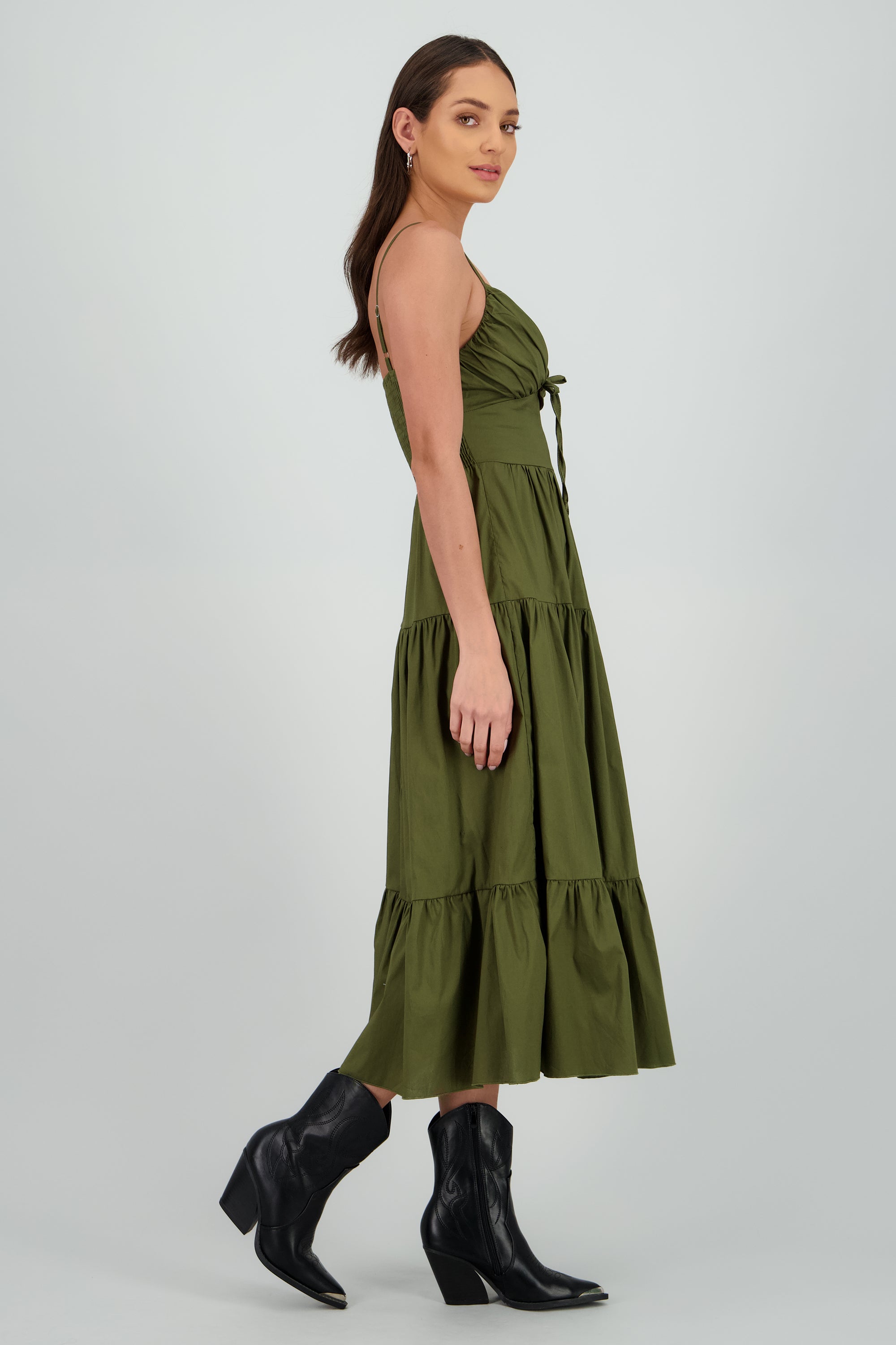 Vestido maxi tirantes olanes OLIVO