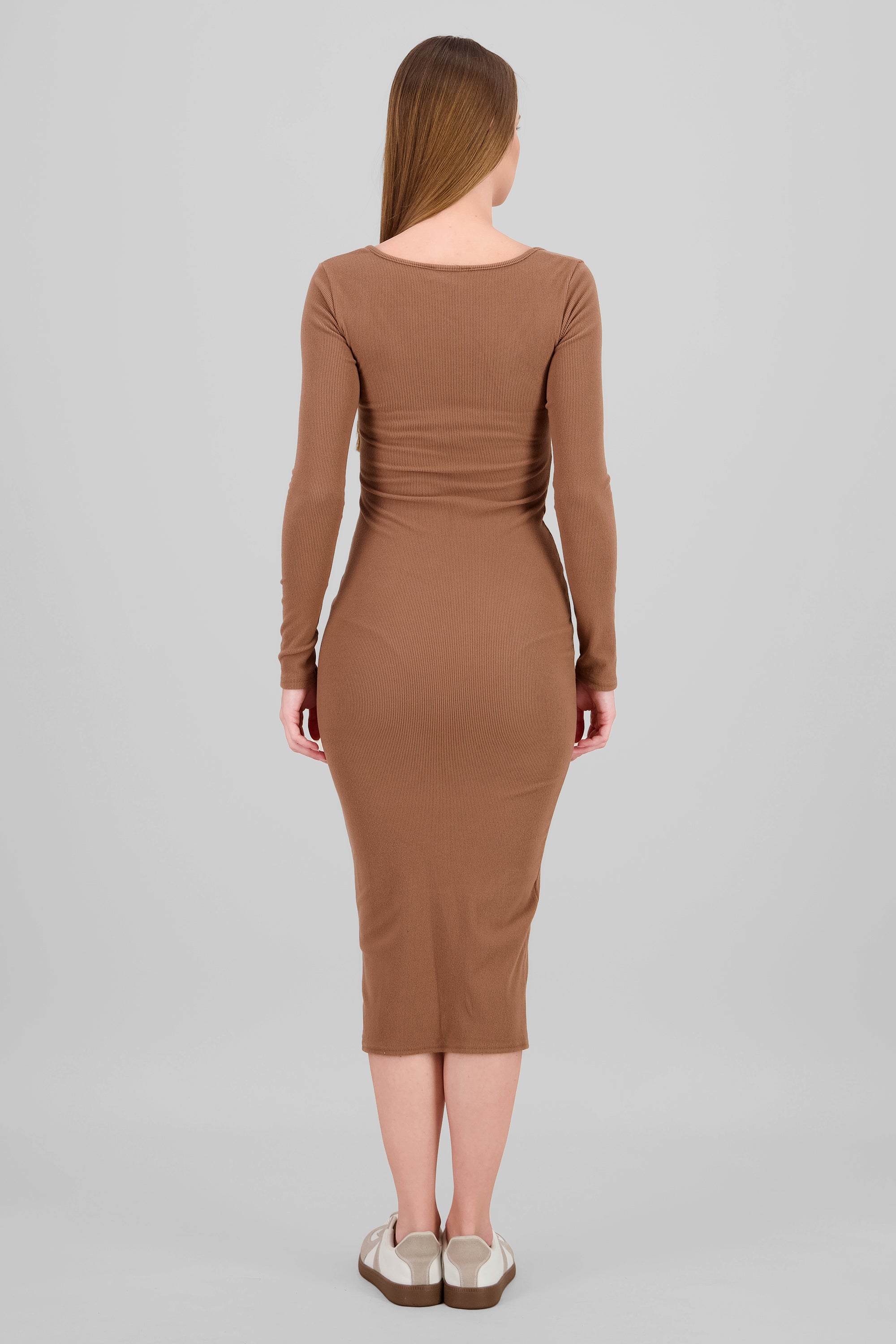 Vestido suave bodycon midi liso CAFE