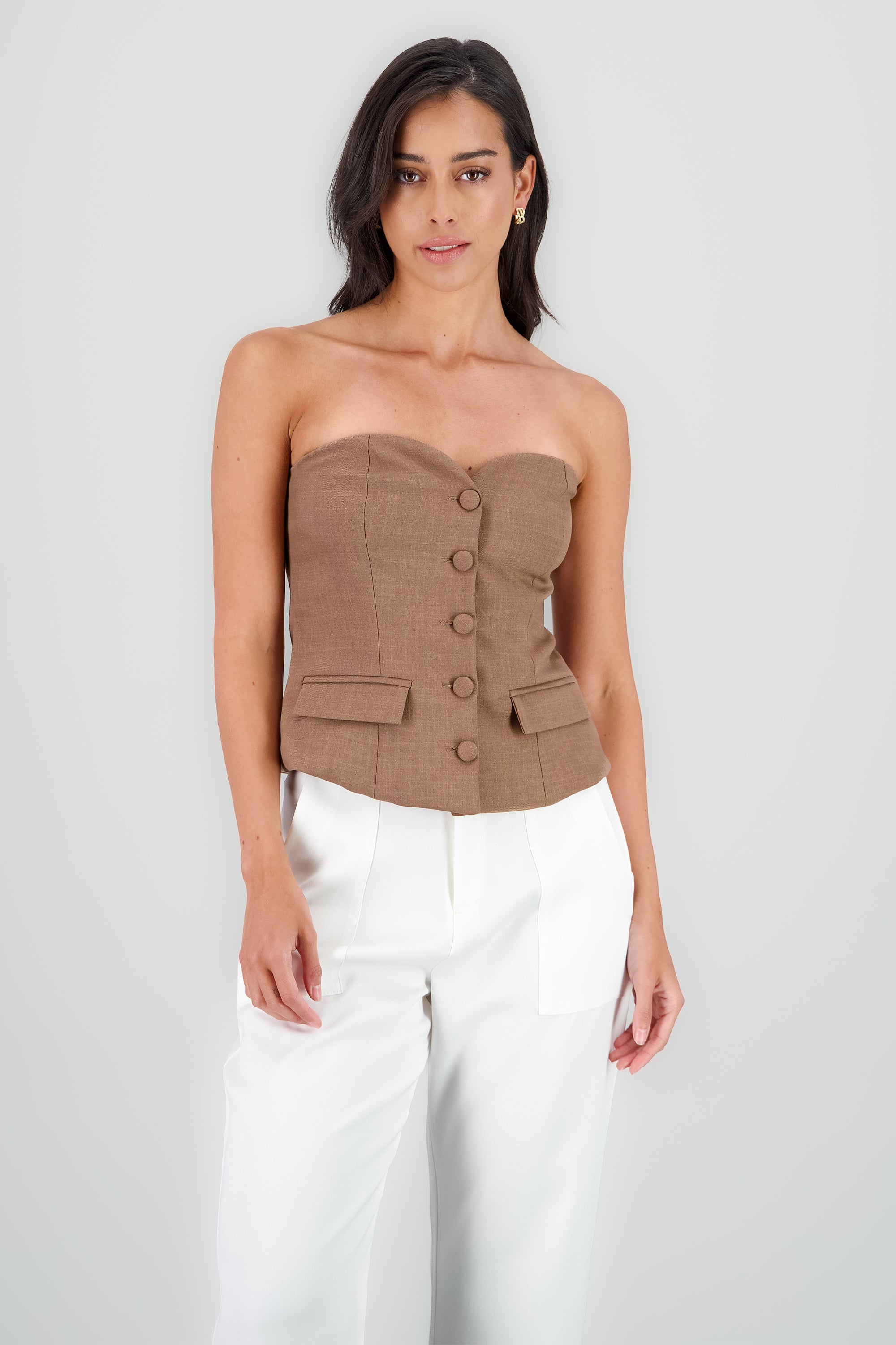 Top strapples detalles botones KHAKI