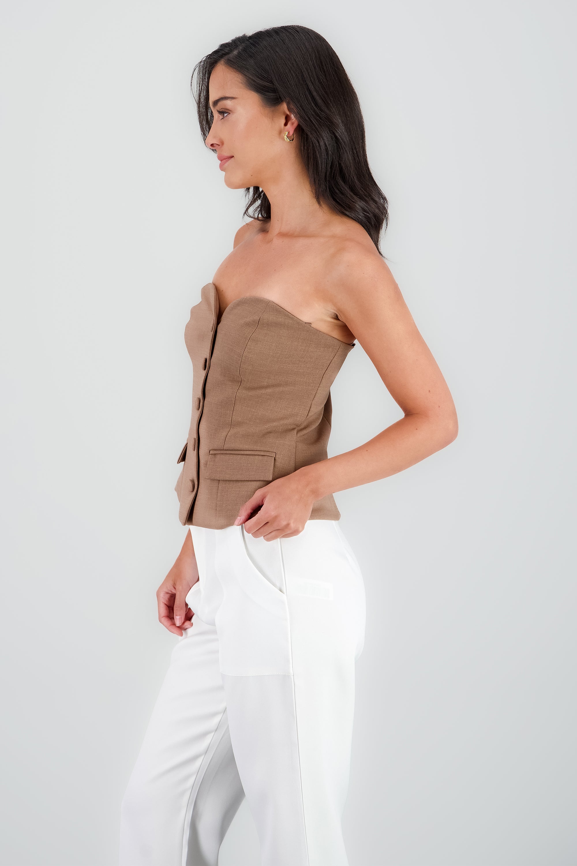 Top strapples detalles botones KHAKI