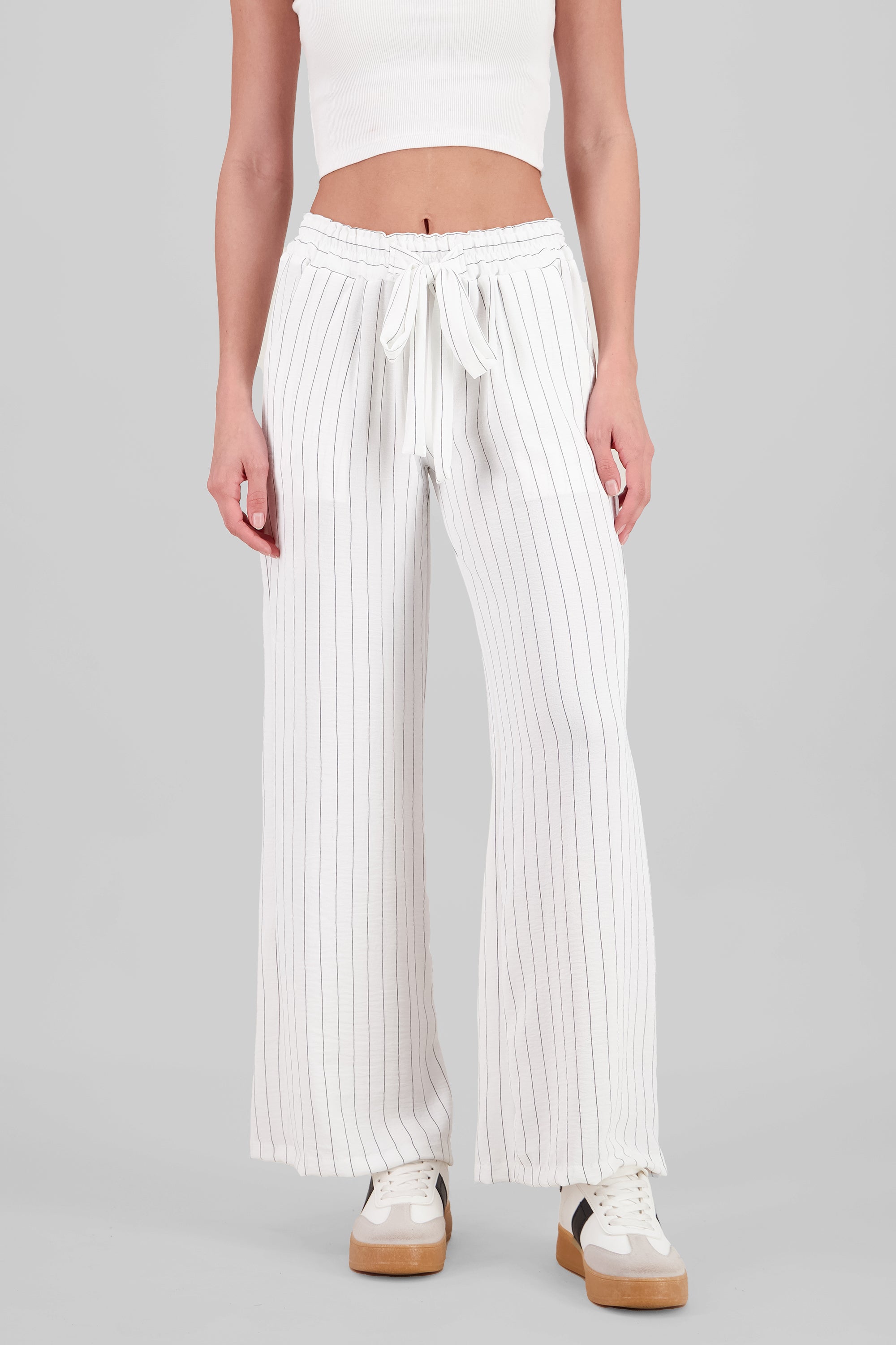 Pantalon rayas cintura resorte con detalle de moño BLANCO COMBO