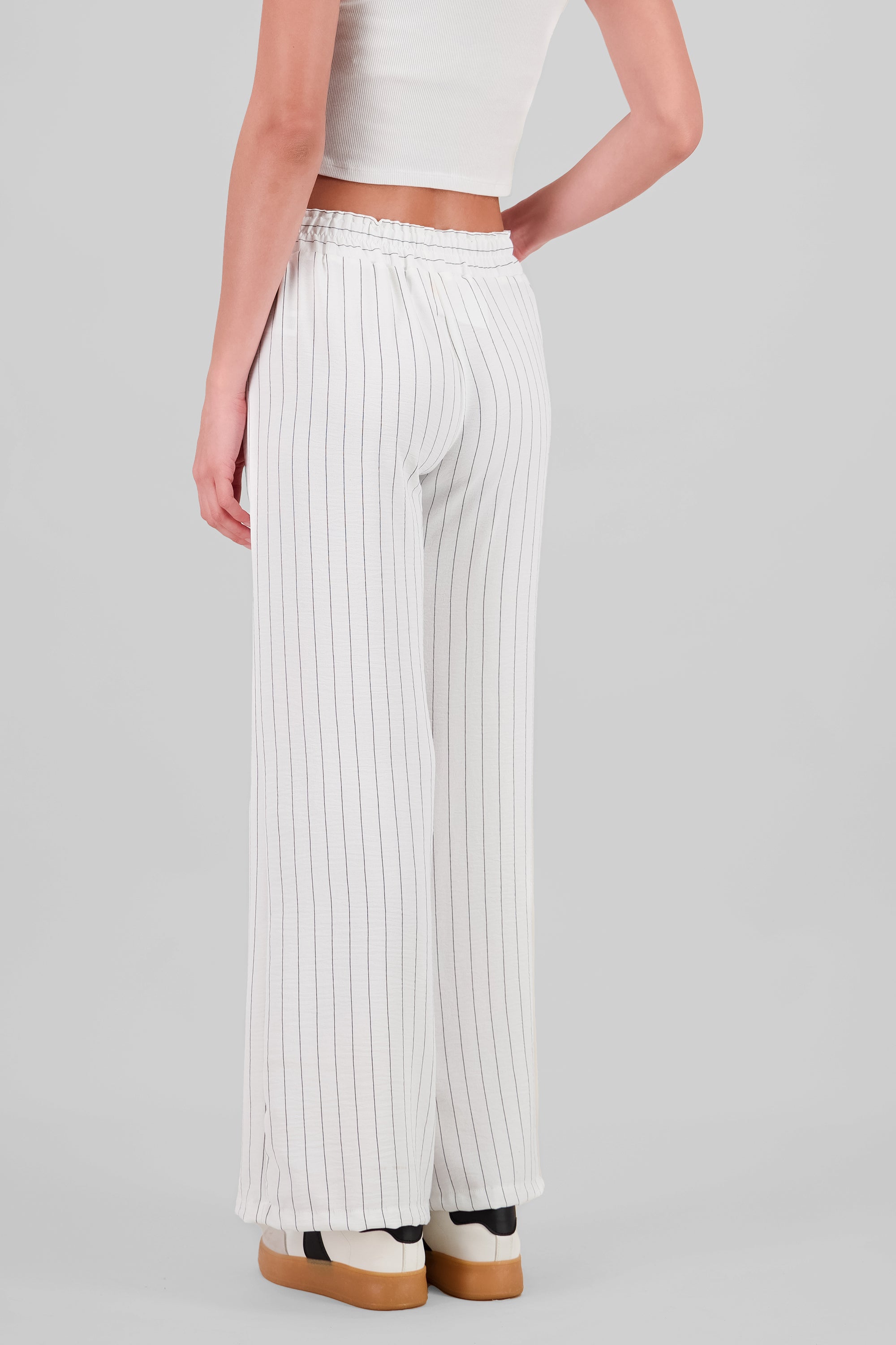 Pantalon rayas cintura resorte con detalle de moño BLANCO COMBO