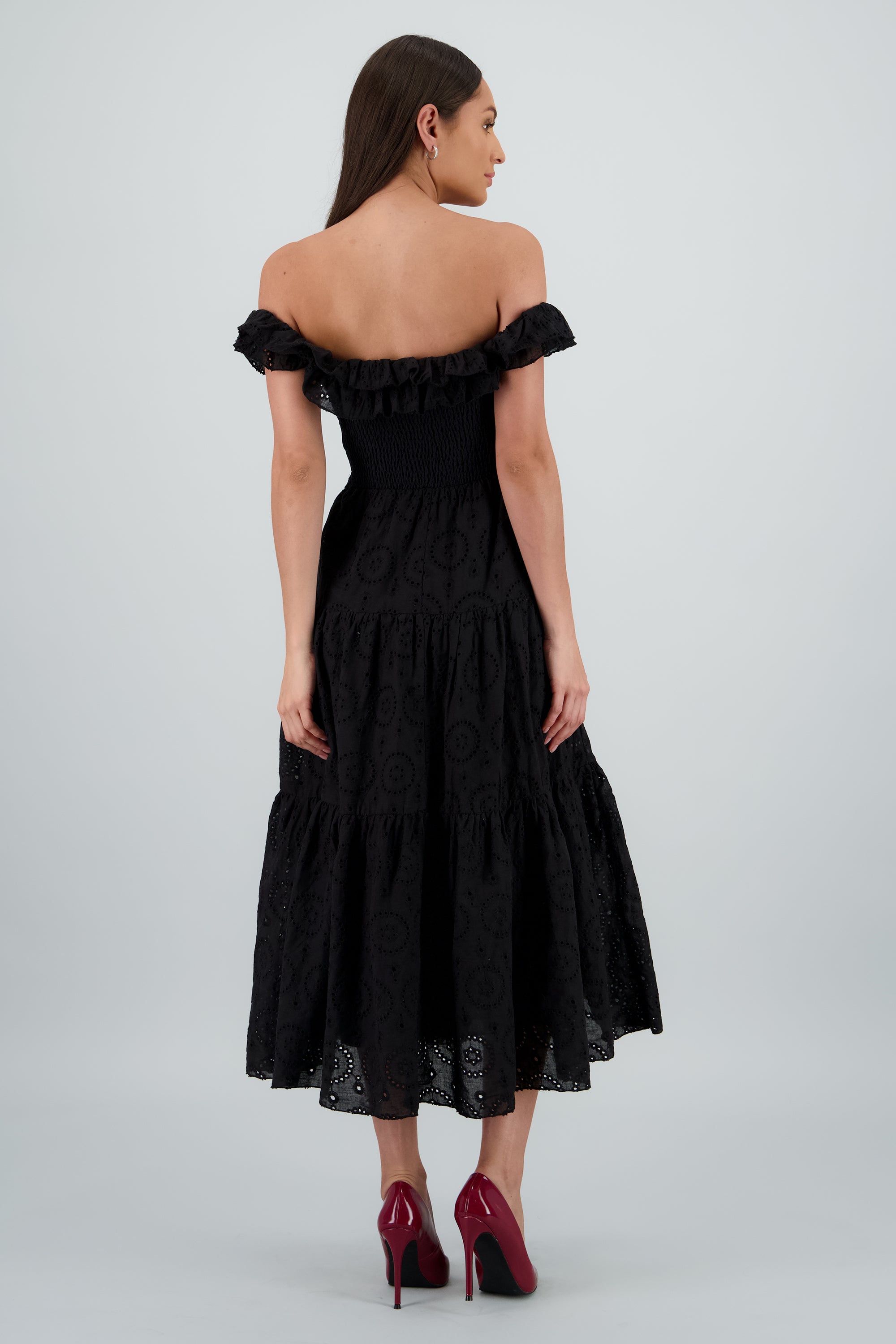 Vestido maxi strapless bordado NEGRO