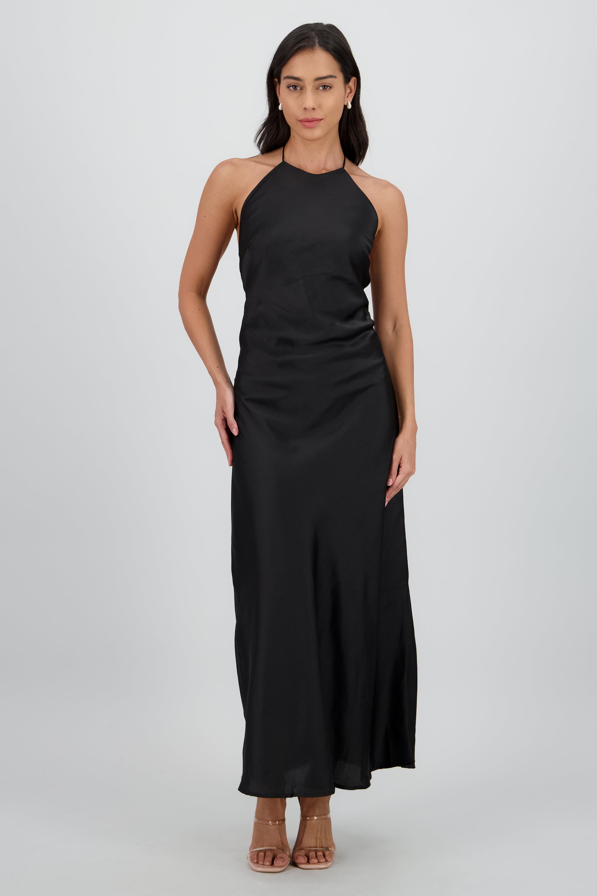 Vestido maxi halter satin
