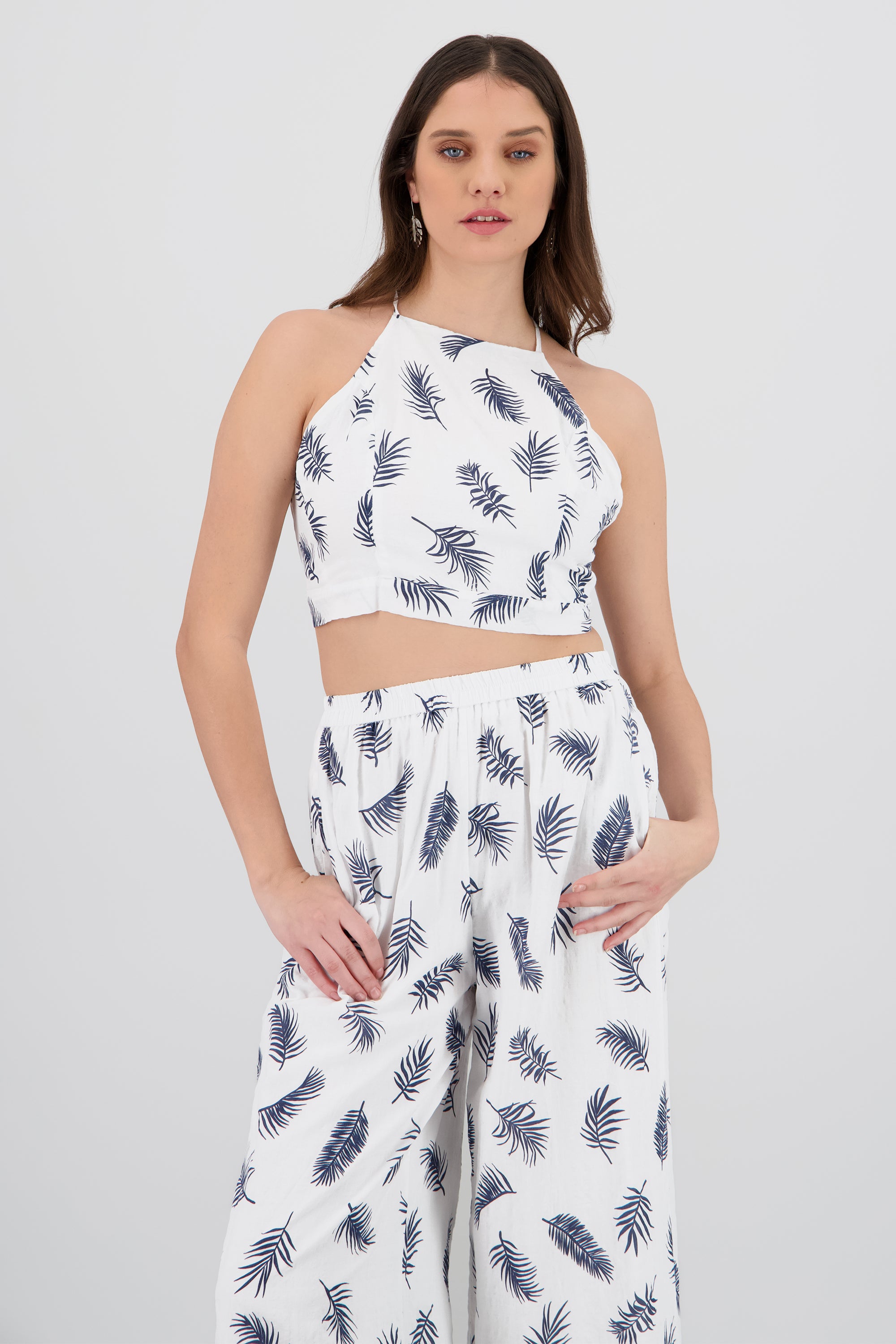 Top halter estampado tropical BLANCO