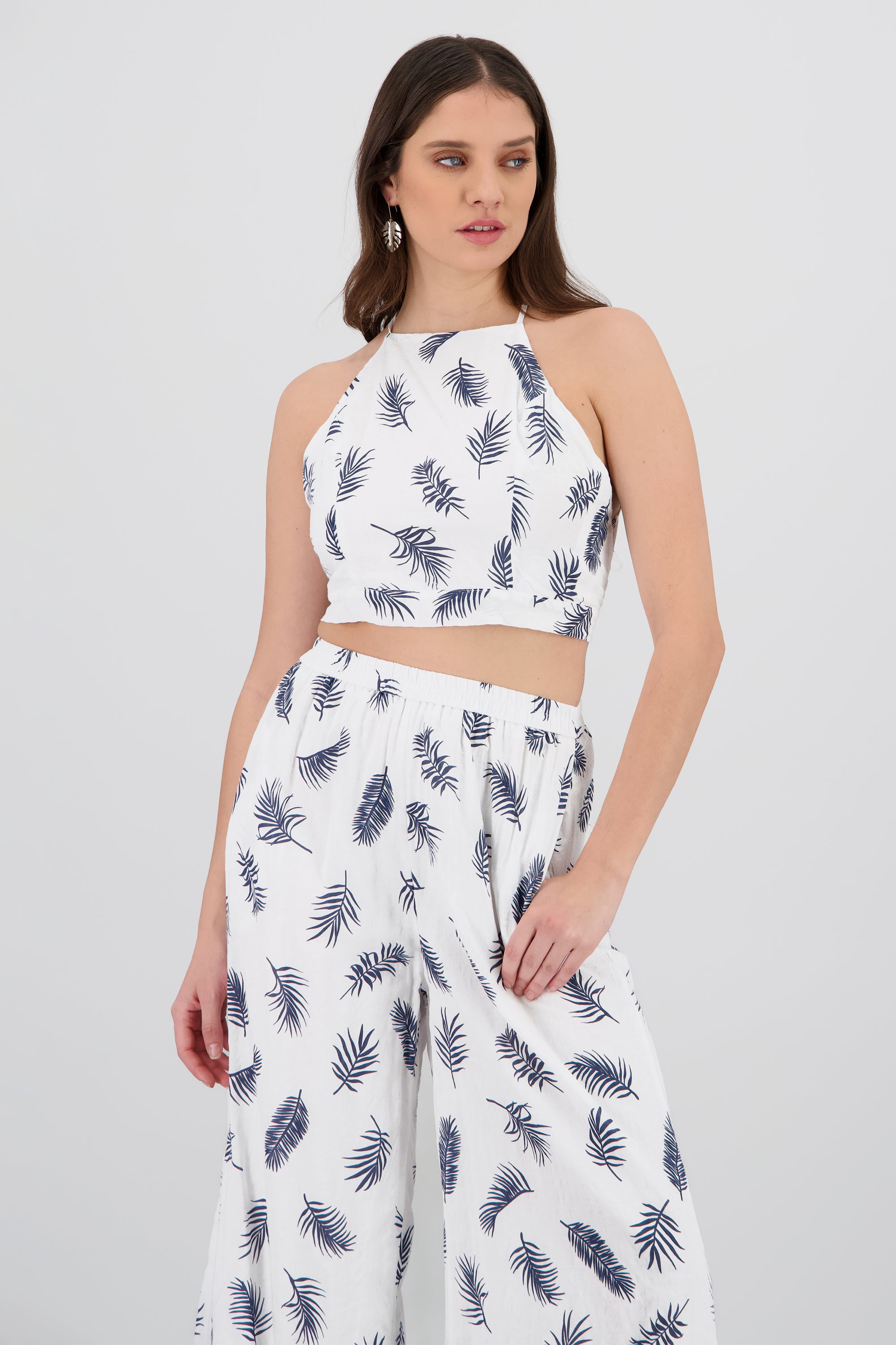 Top halter estampado tropical BLANCO
