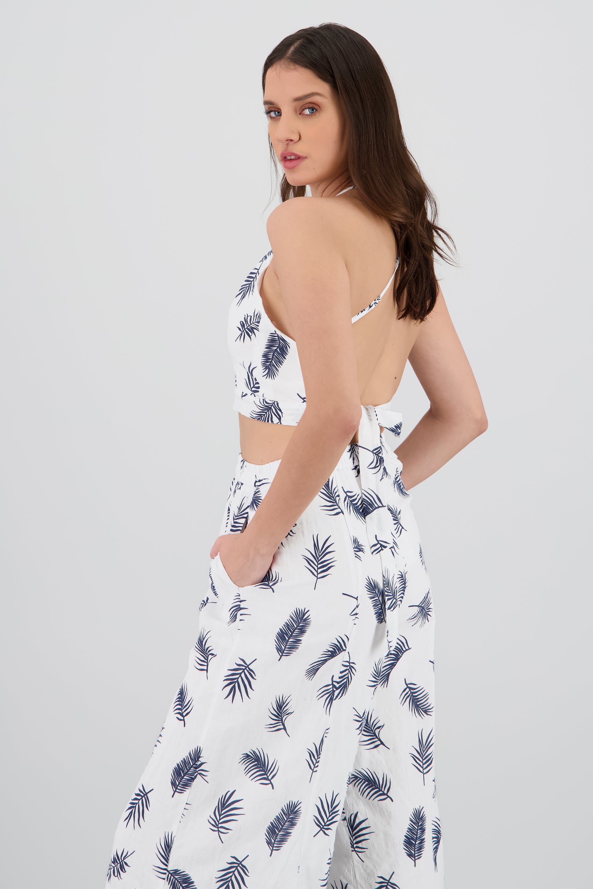 Top halter estampado tropical BLANCO