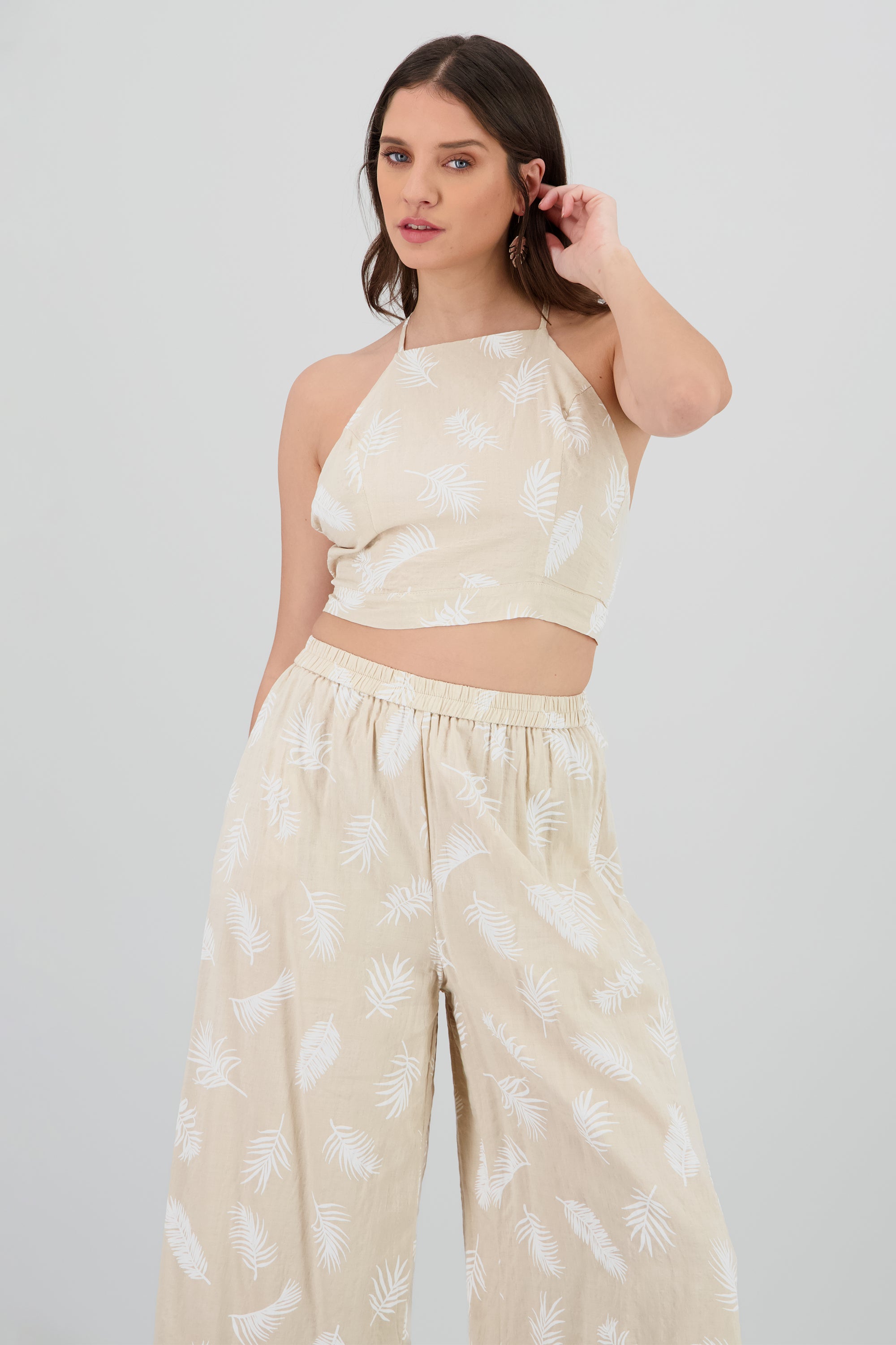 Top halter estampado tropical TAUPE